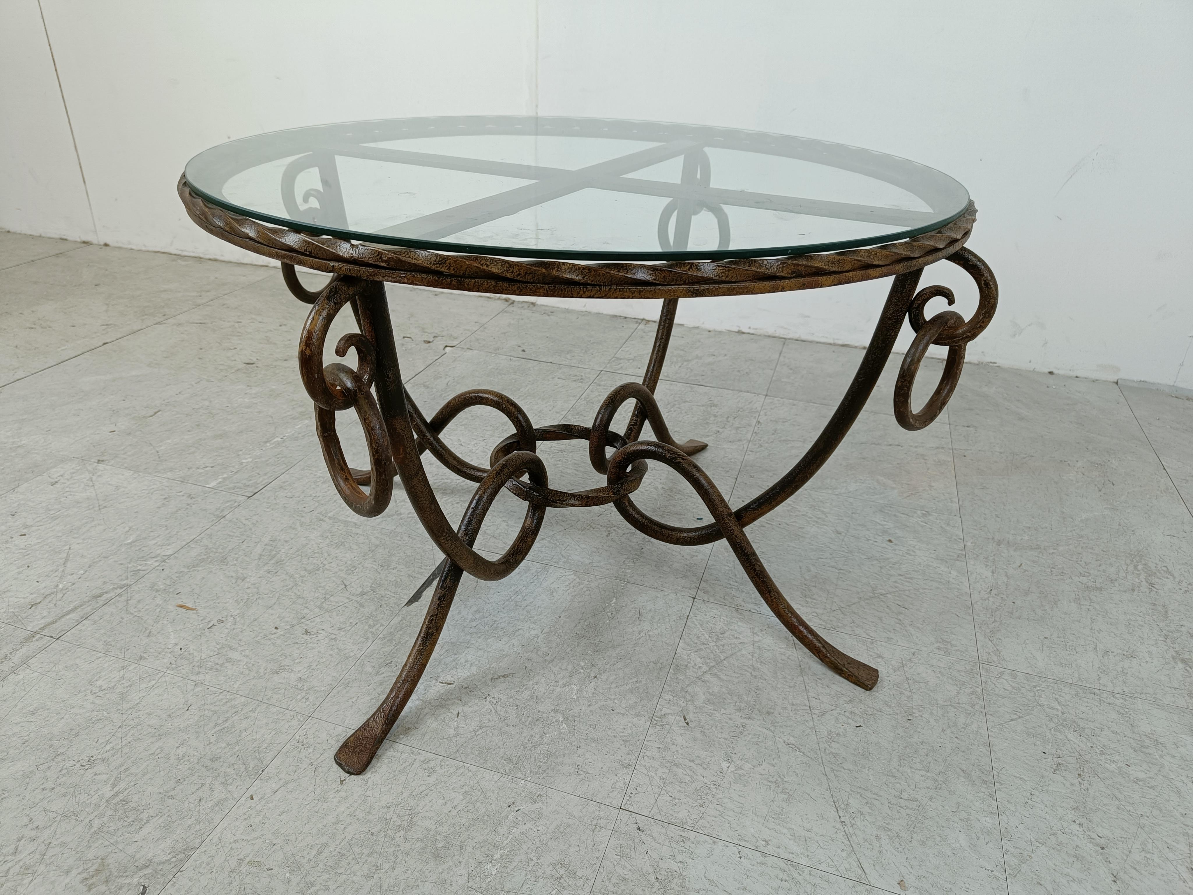Wrought iron coffee table by René Drouet In Good Condition For Sale In HEVERLEE, BE