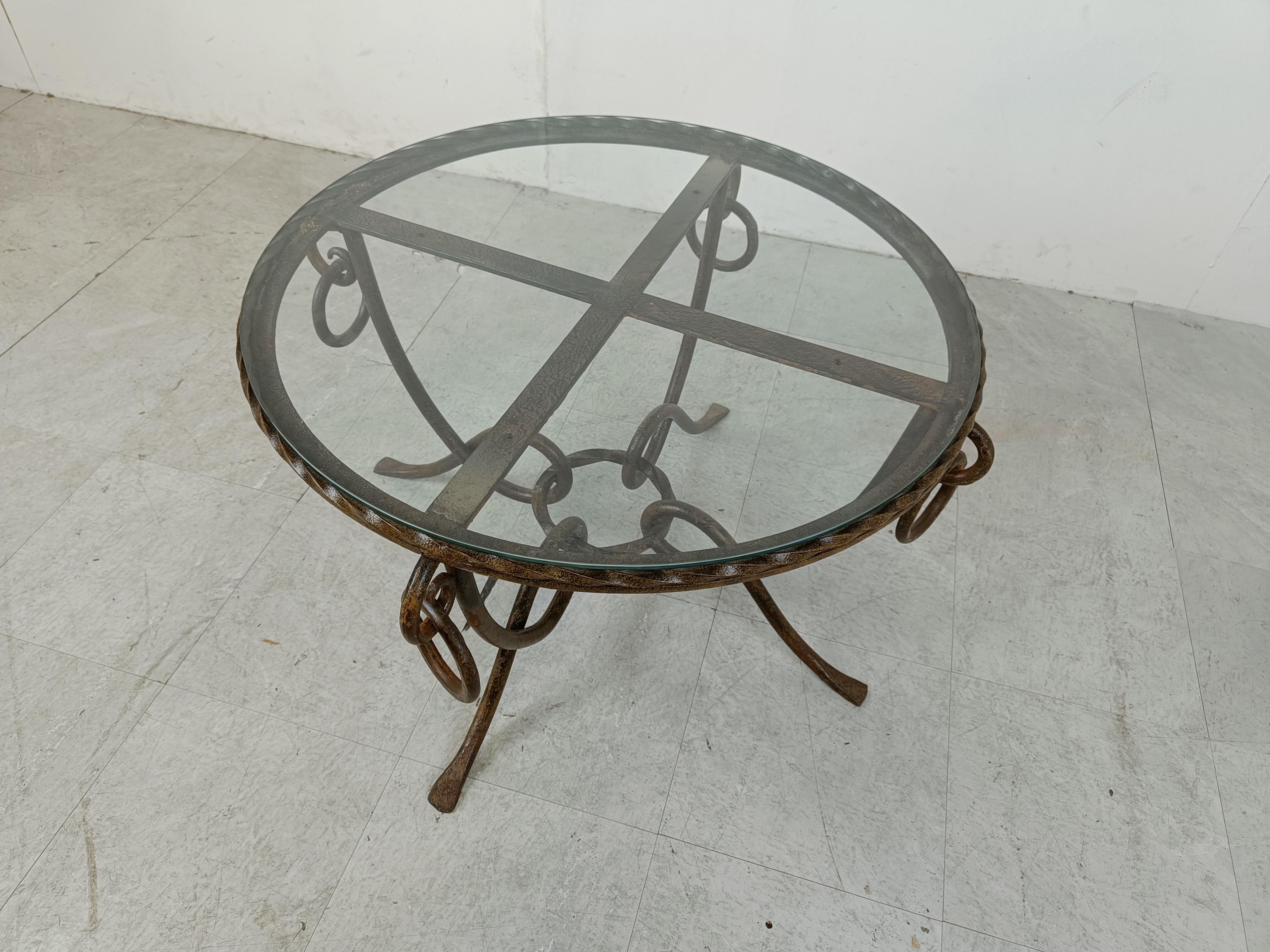 Mid-20th Century Wrought iron coffee table by René Drouet For Sale