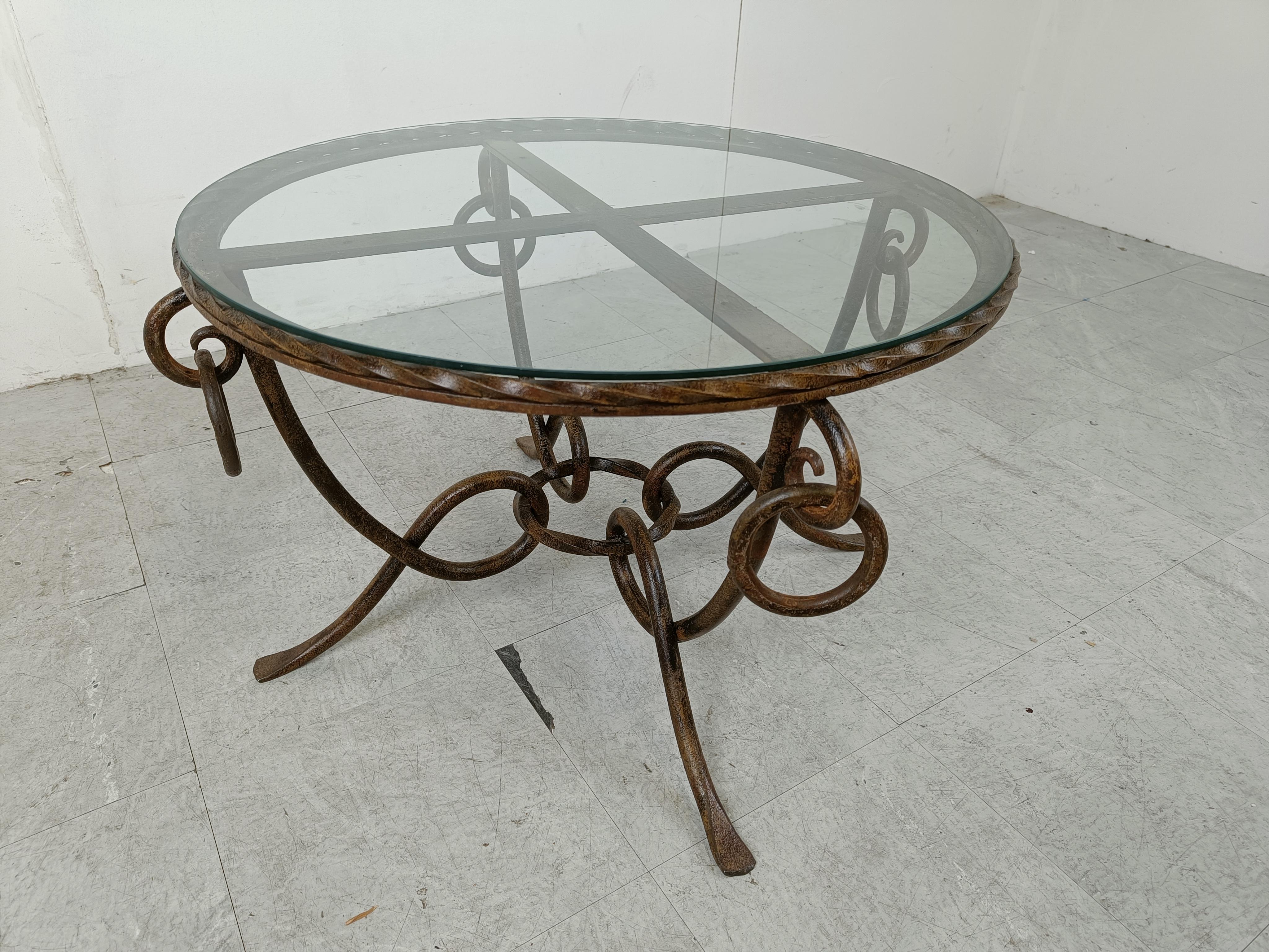 Wrought iron coffee table by René Drouet For Sale 1