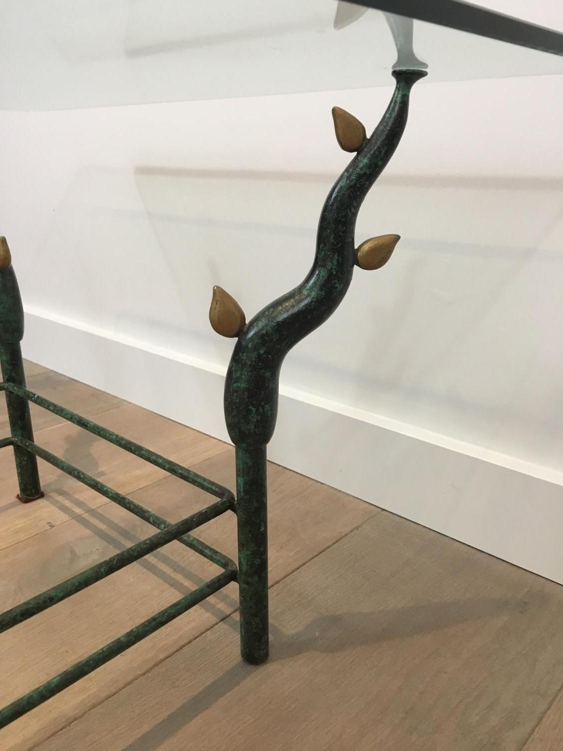 Glass Wrought Iron Tree Branches Coffee Table in the Style of Willy Daro For Sale