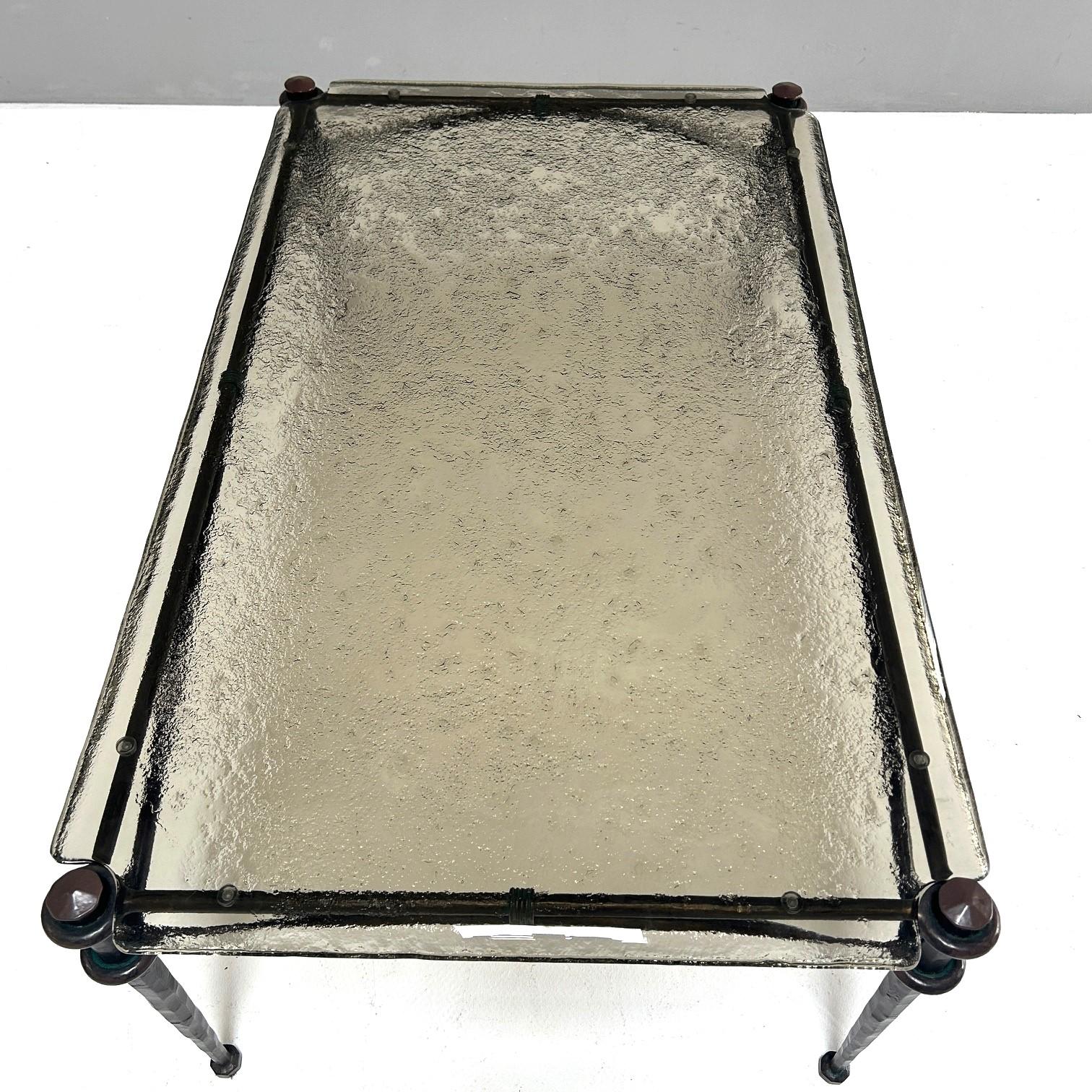 Smoked Glass Wrought iron coffee table in the style of Lothar KluteCoffee table in the style For Sale