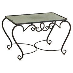 Wrought Iron Coffee Table + Mirrored Top in the Style of Rene Prou, France 1940s