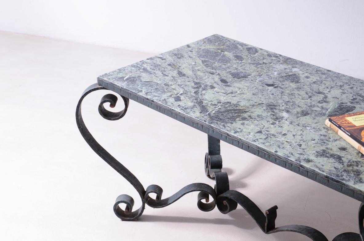 Italian Wrought iron coffee table with a green marble For Sale