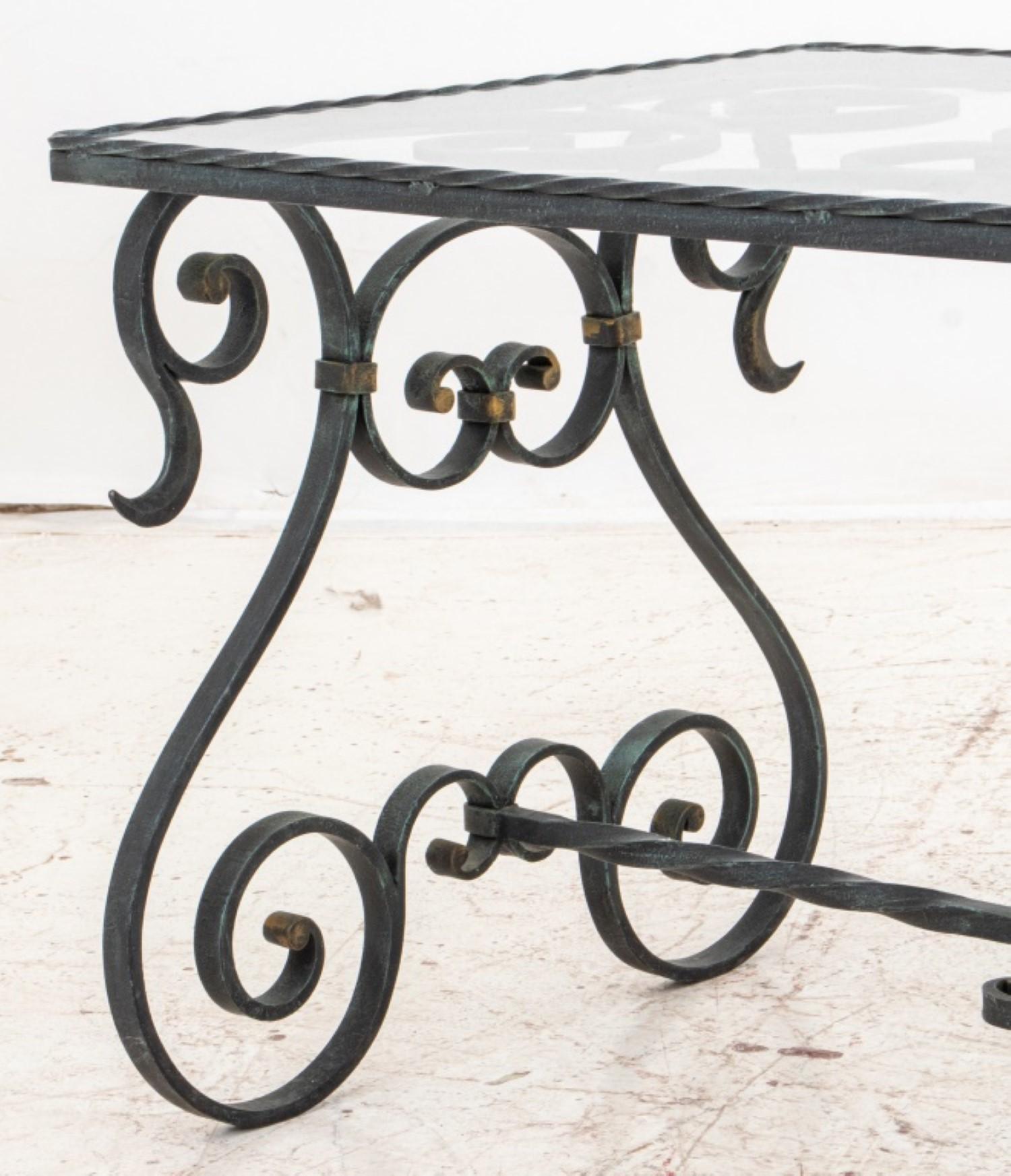 Metal Wrought Iron Coffee Table With Glass Top For Sale