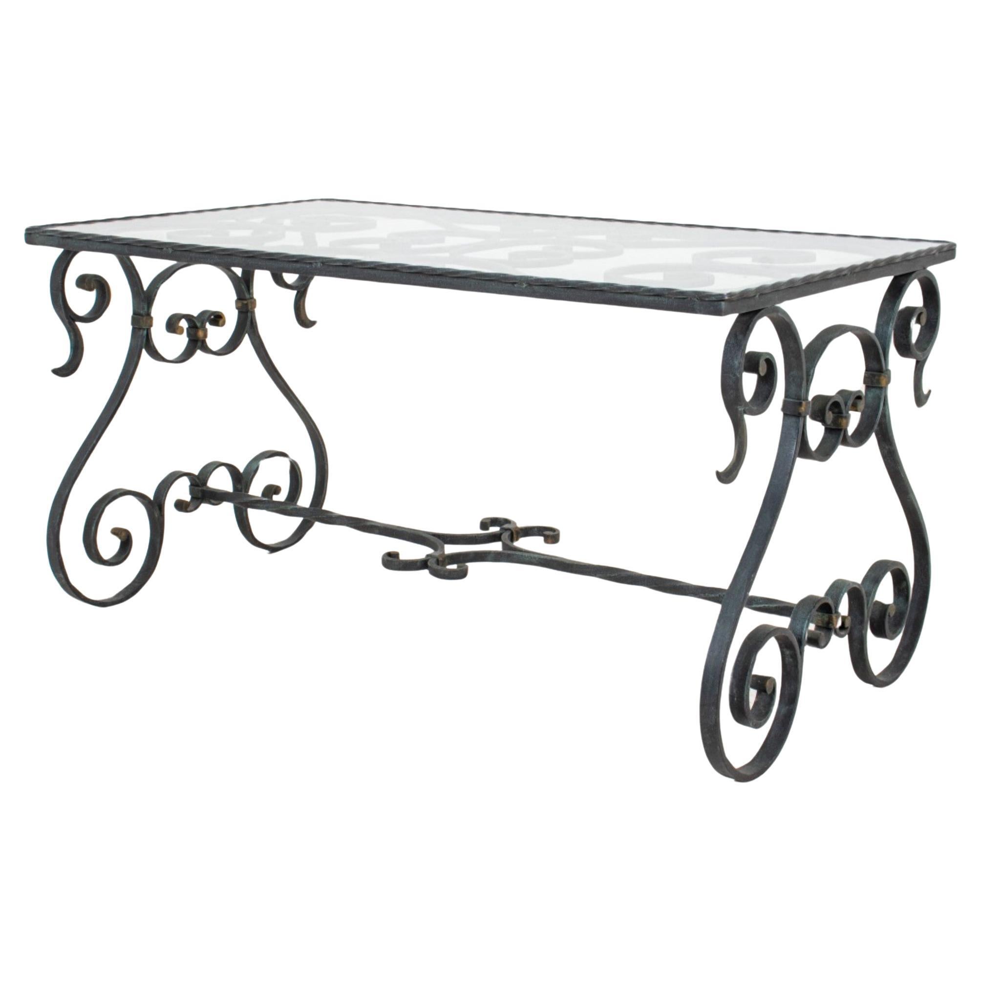 Wrought Iron Coffee Table With Glass Top For Sale