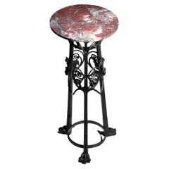 Antique Wrought iron column stand with art nouveau foliage decoration