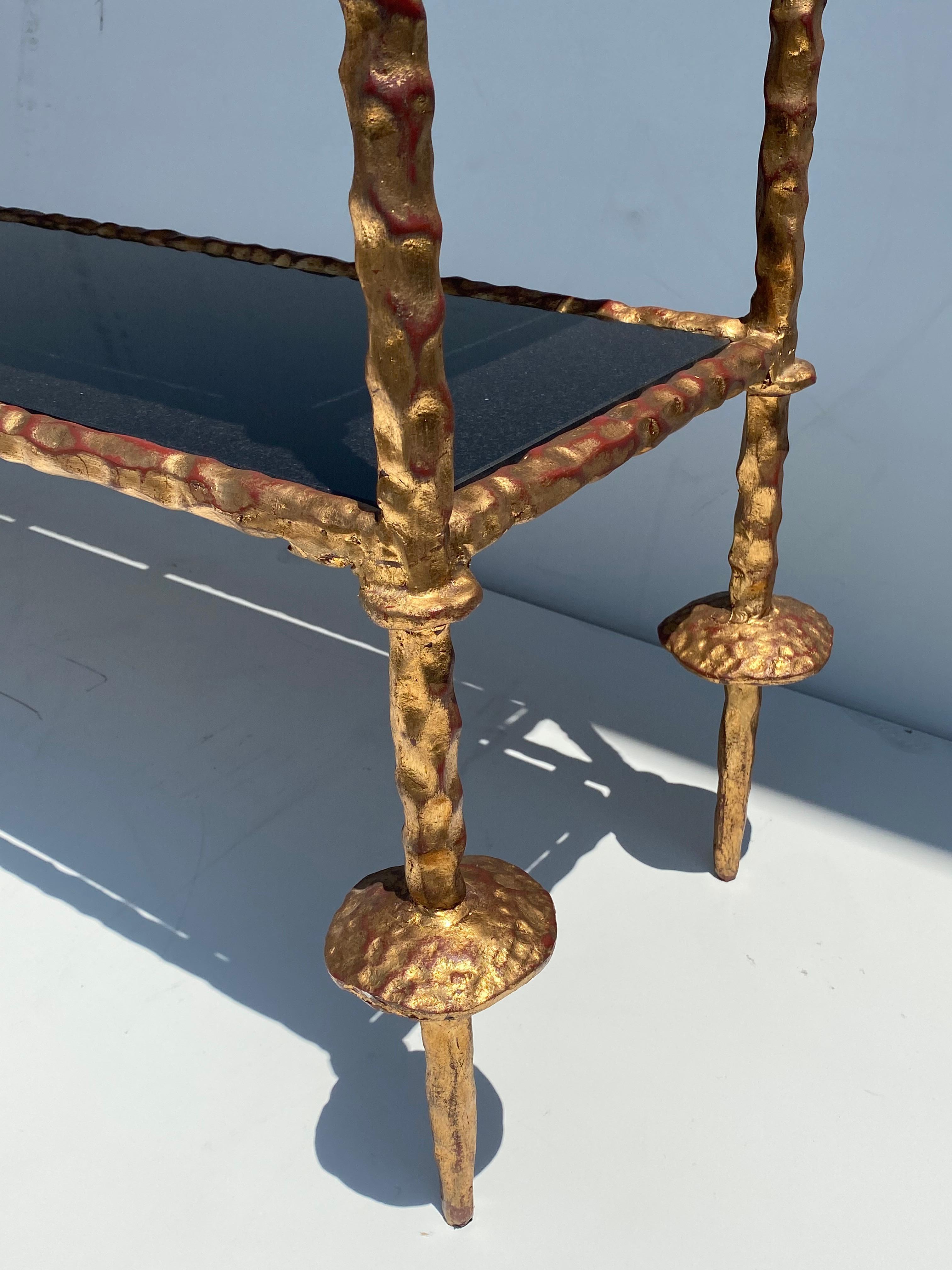 Table console en fer forgé en forme de feuille d'or de style Giacometti en vente 2