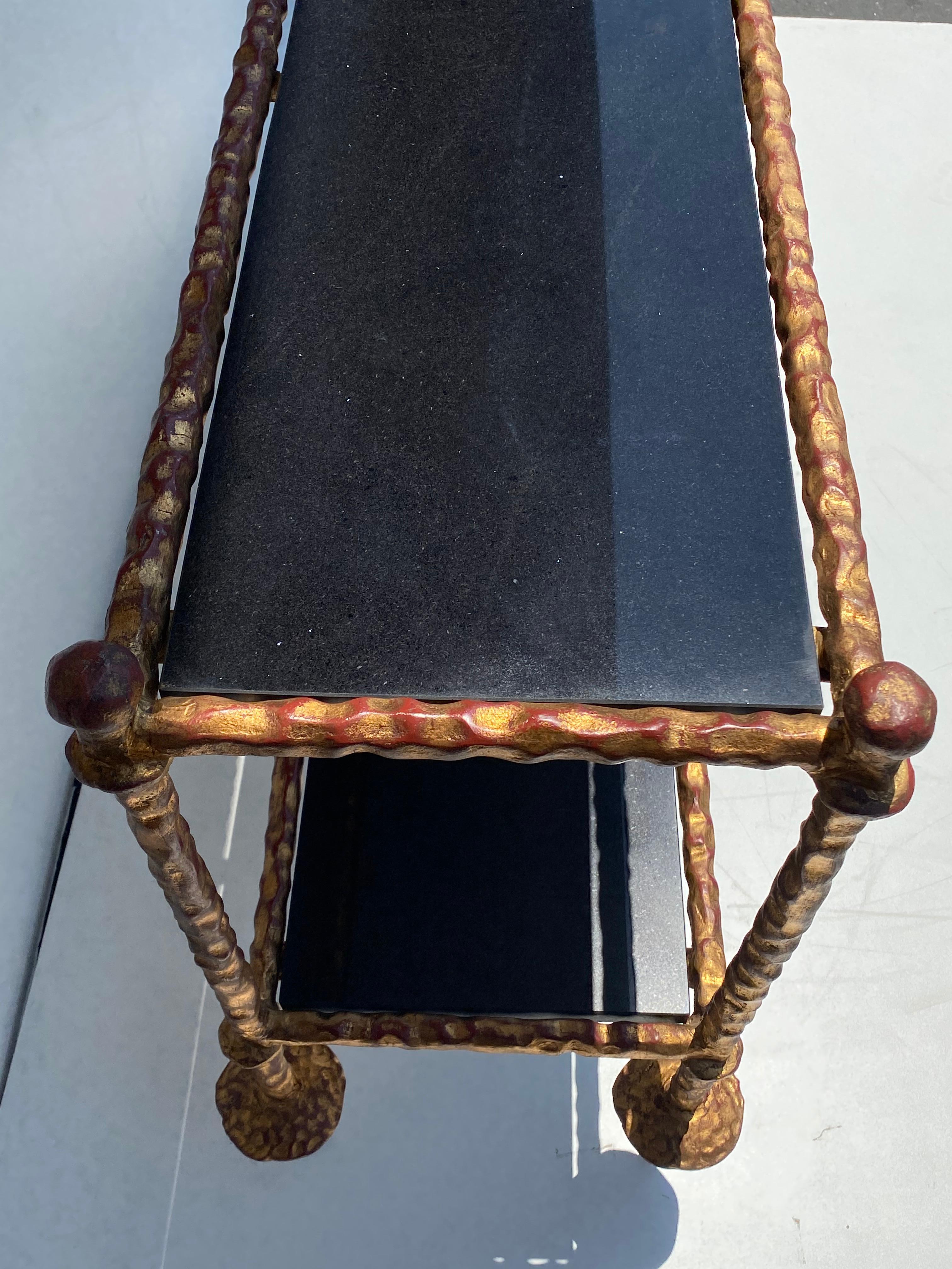 Wrought Iron Console Table in Gold Leaf Style of Giacometti For Sale 1