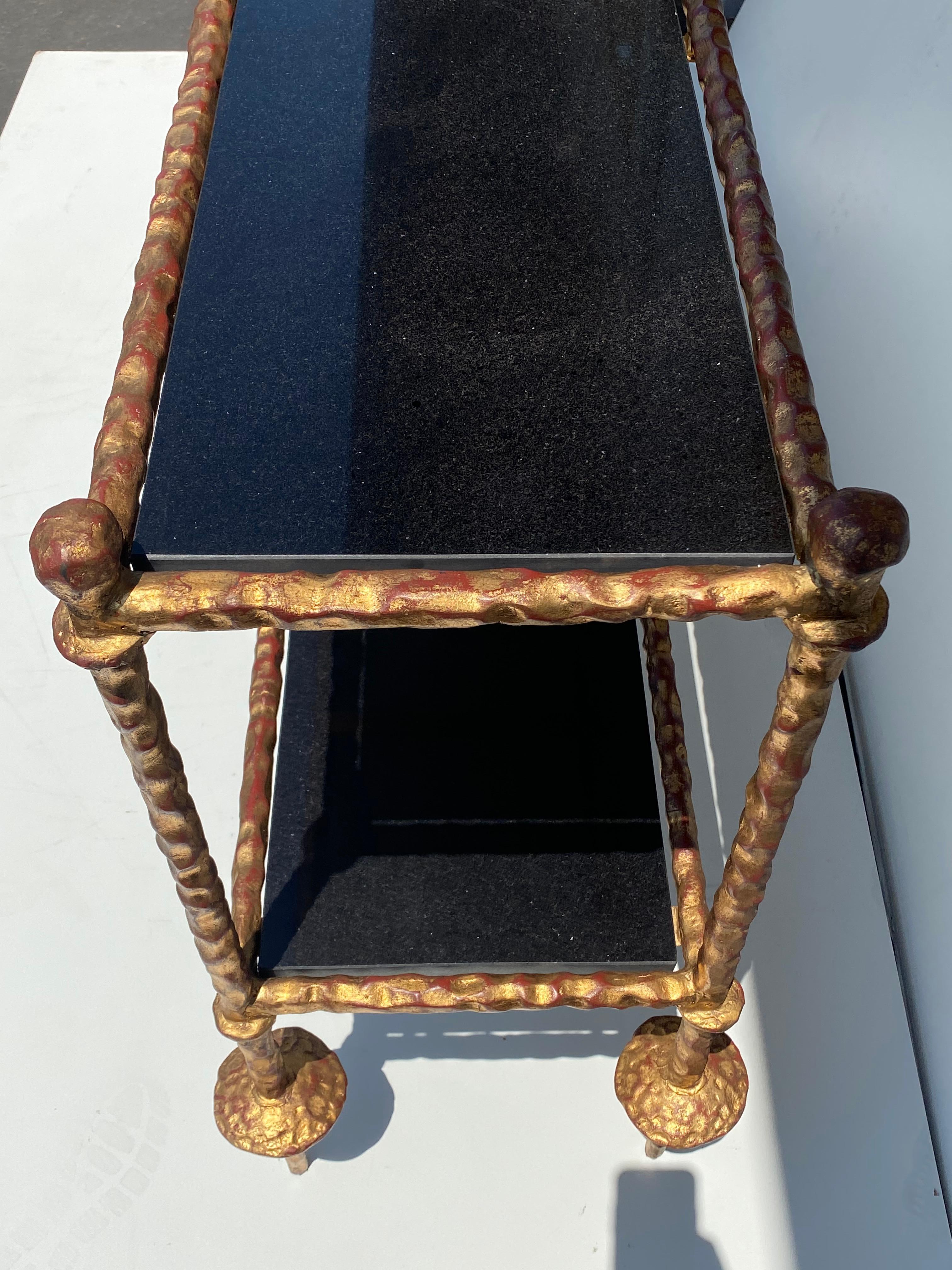 Wrought Iron Console Table in Gold Leaf Style of Giacometti For Sale 3