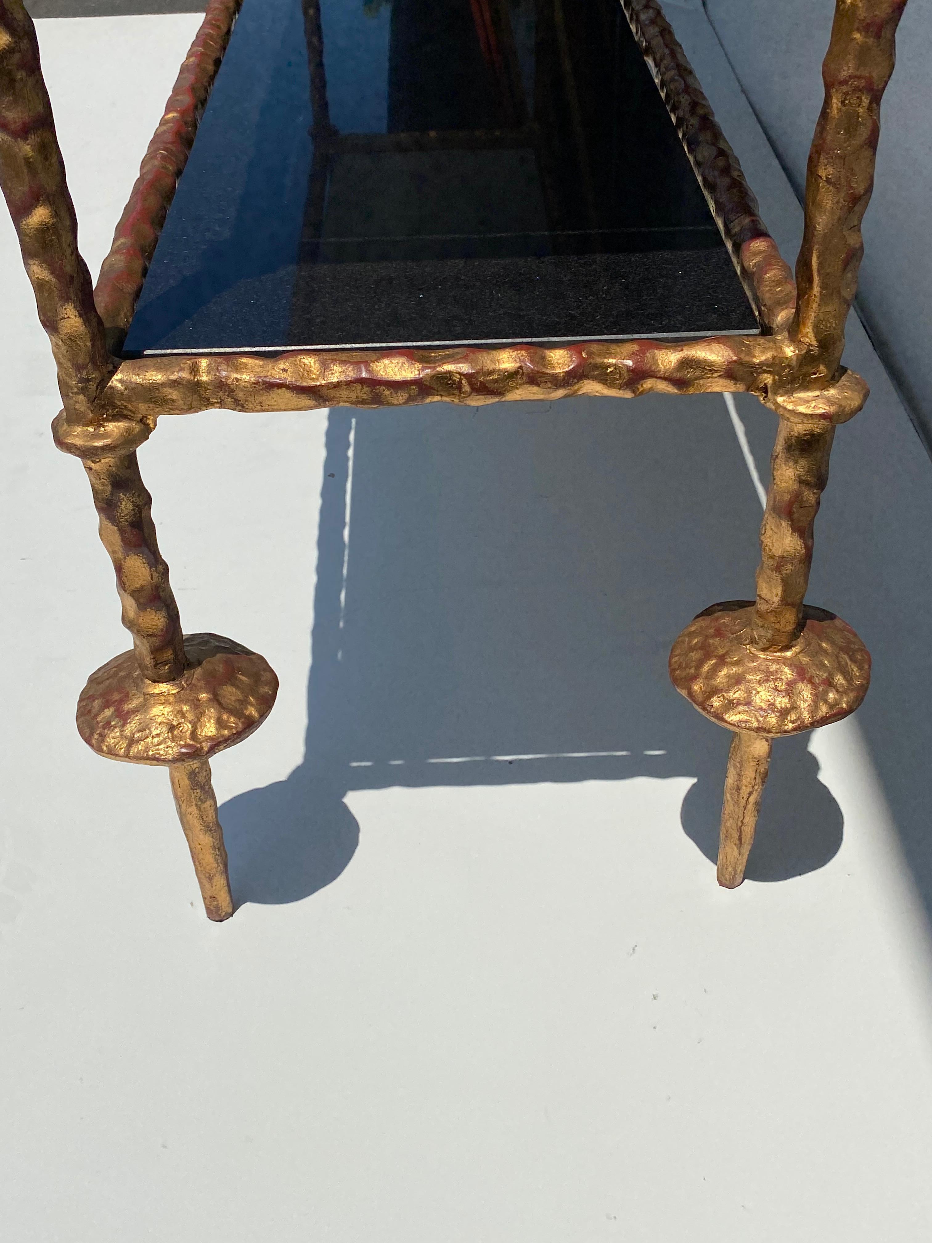 Wrought Iron Console Table in Gold Leaf Style of Giacometti For Sale 4