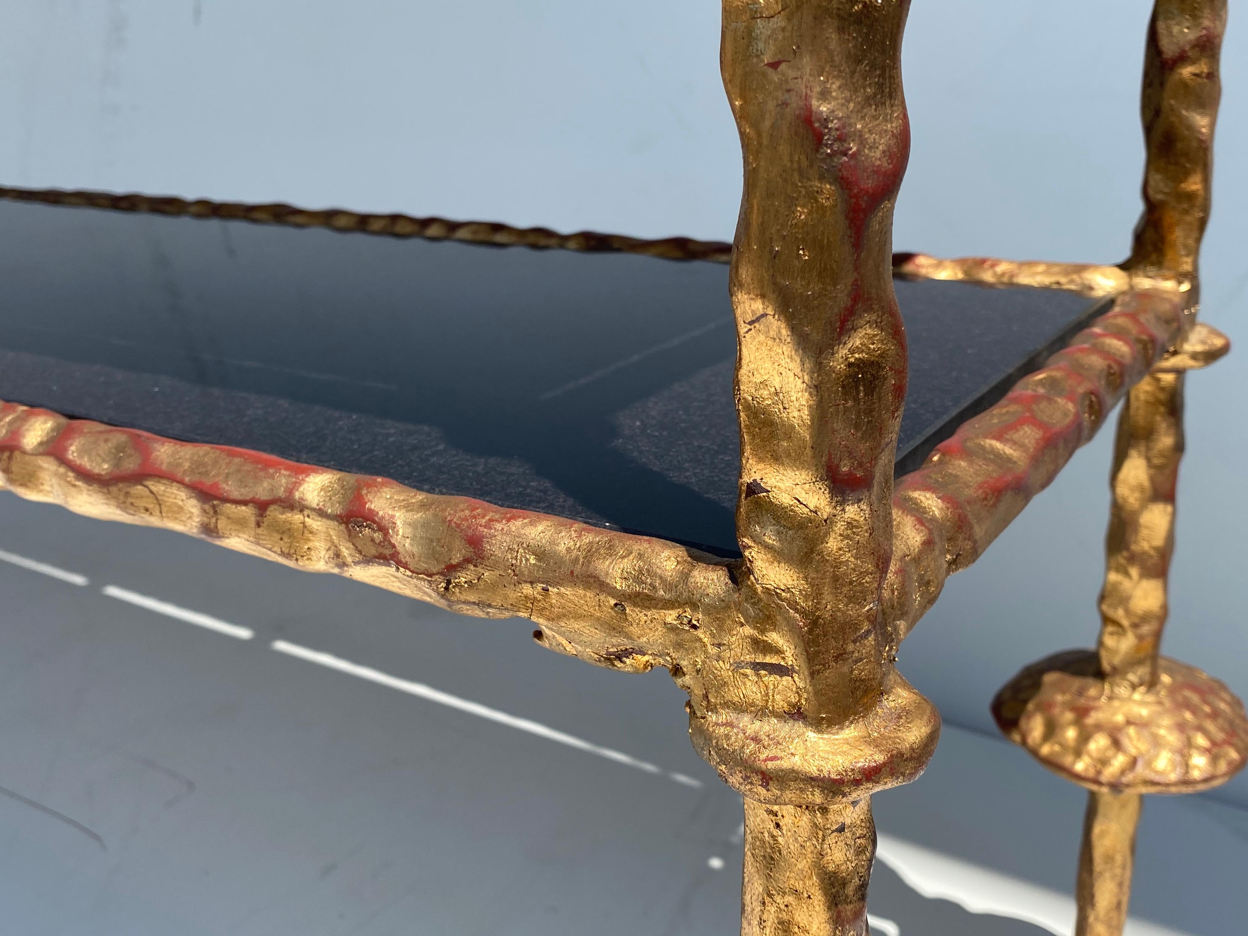 Wrought Iron Console Table in Gold Leaf Style of Giacometti For Sale 8