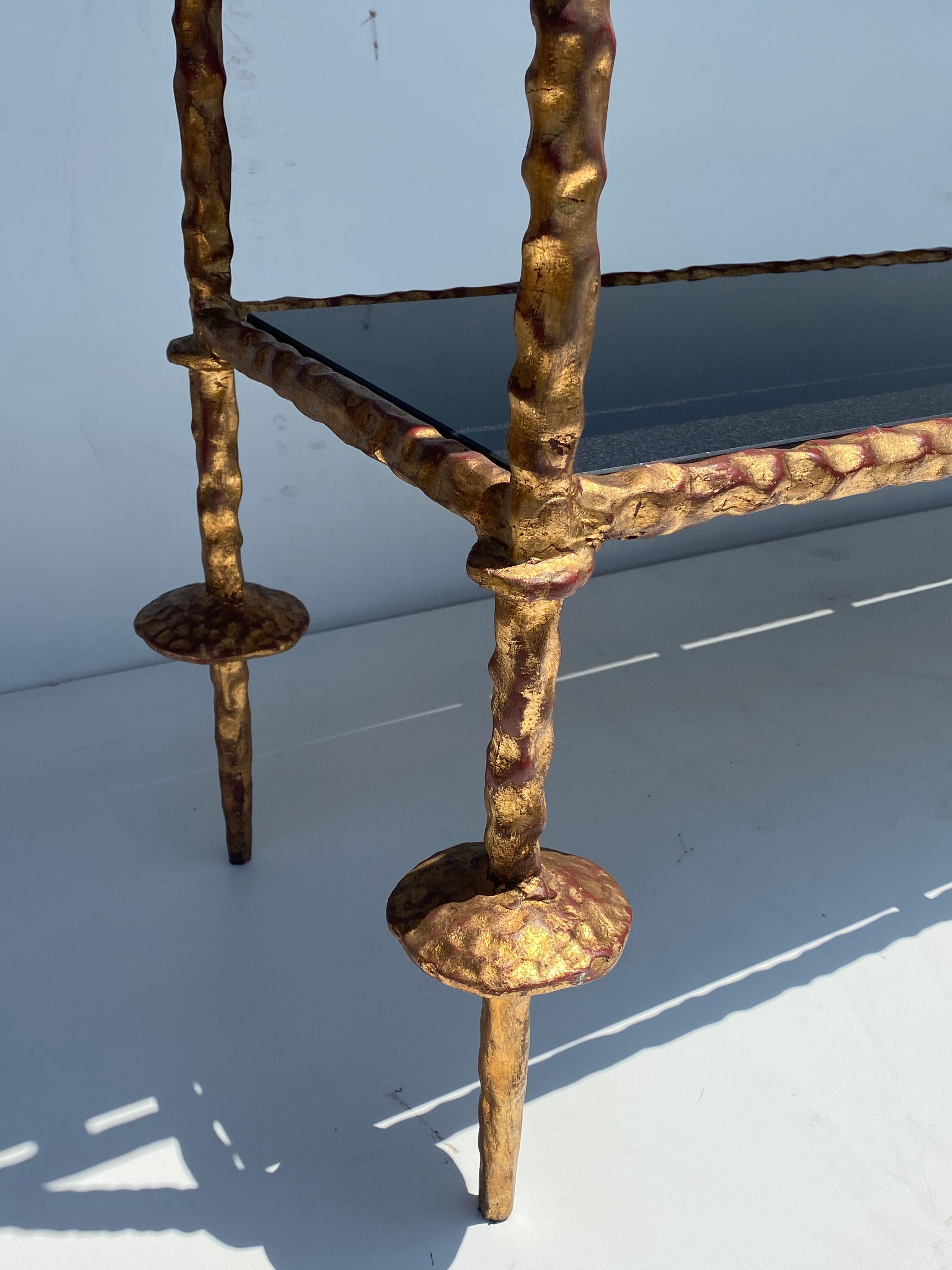 Italian Wrought Iron Console Table in Gold Leaf Style of Giacometti For Sale