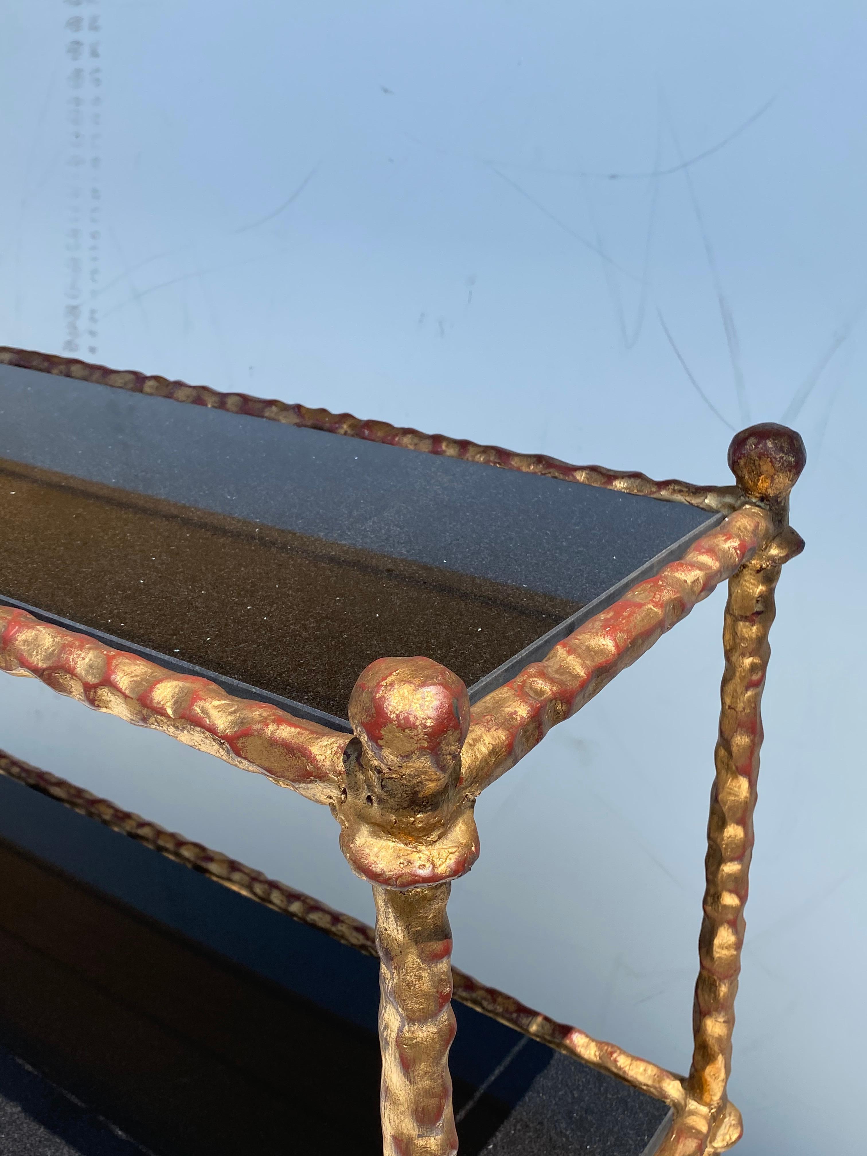 Wrought Iron Console Table in Gold Leaf Style of Giacometti In Good Condition For Sale In North Hollywood, CA
