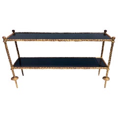 Wrought Iron Console Table in Gold Leaf Style of Giacometti