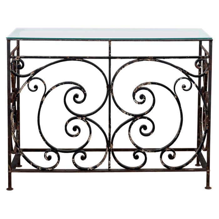 Wrought Iron Console with Glass Top For Sale at 1stDibs | wrought iron ...