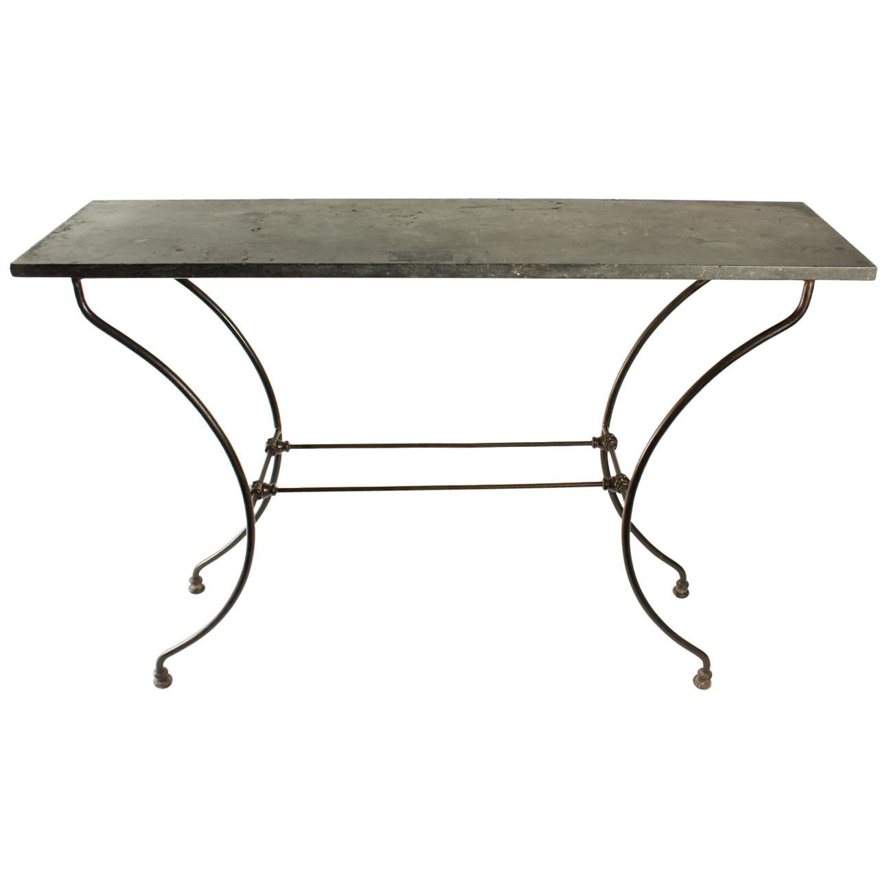 Wrought Iron Console with Marble Top, 19th Century, Period Napoleon III