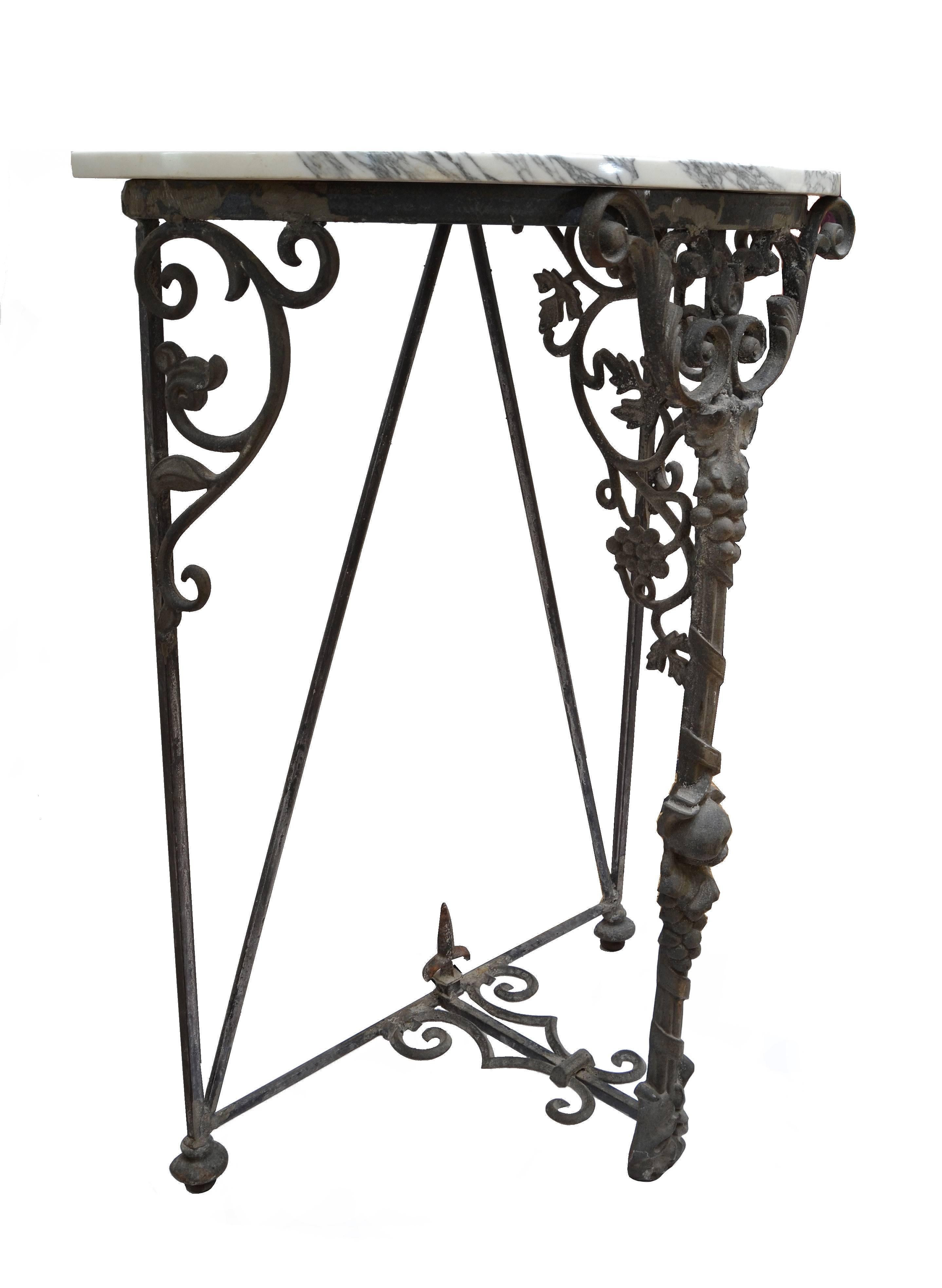 American Wrought Iron Console with Marble Top
