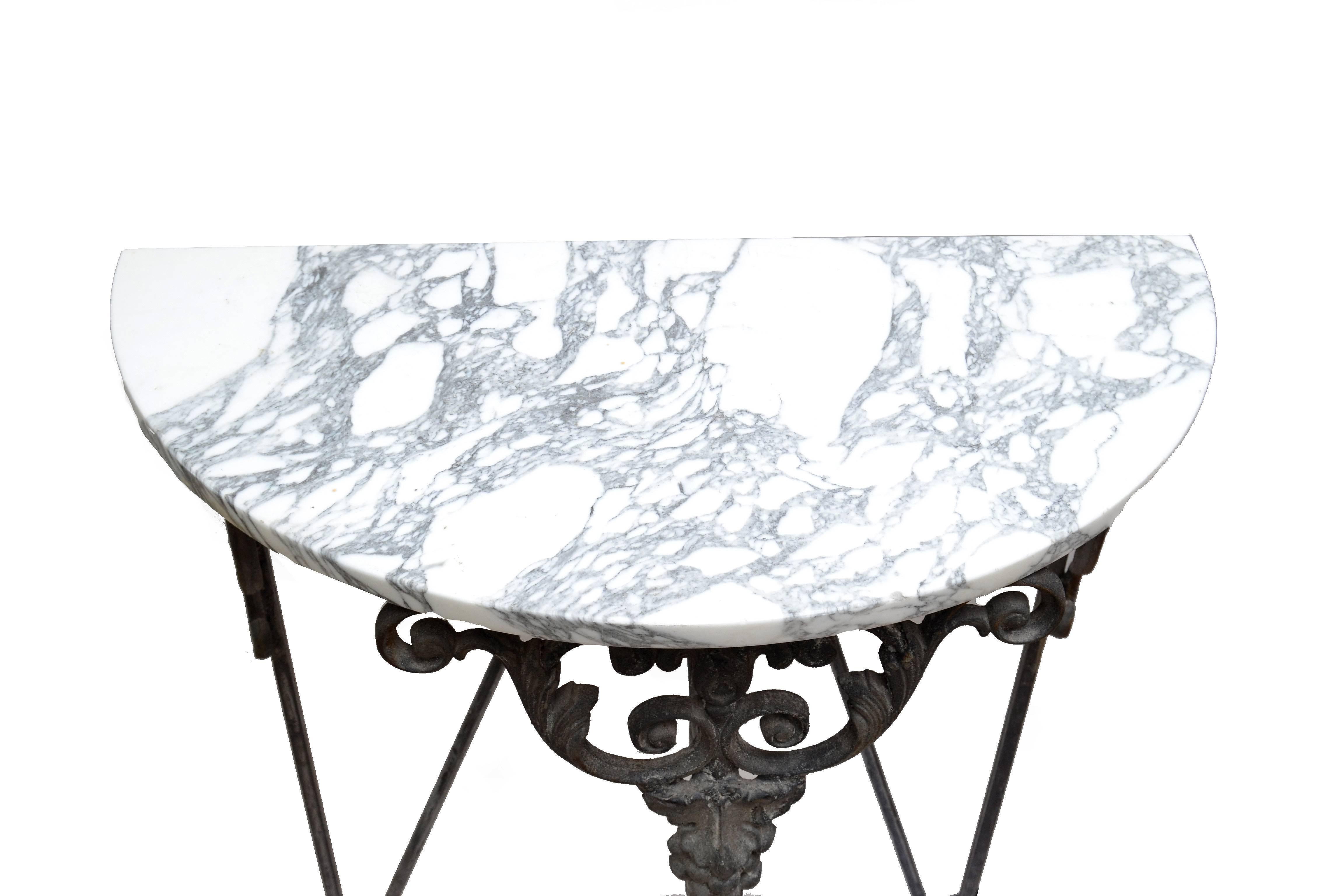 Wrought Iron Console with Marble Top In Good Condition In Miami, FL