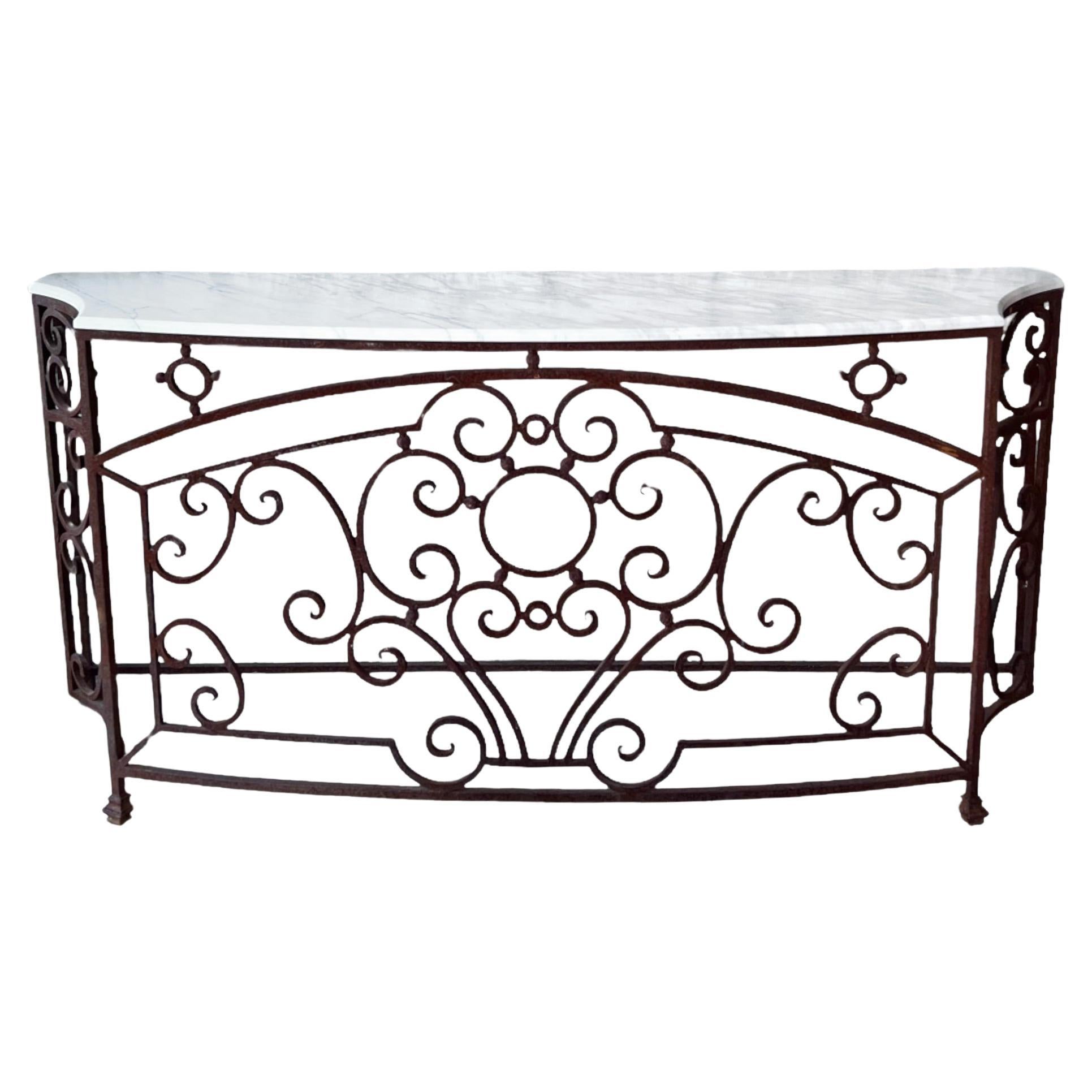 Wrought Iron Console with Marble Top For Sale