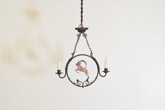 Wrought Iron and Copper "Mountain Goat" 2-Light Chandelier, circa 1930, UL Wired