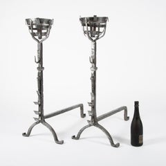 Wrought Iron Cresset Andirons, English, circa 1800