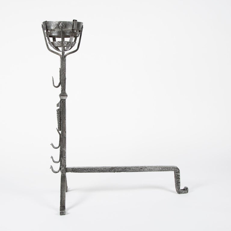 Wrought Iron Cresset Andirons, English, circa 1800 For Sale at 1stDibs