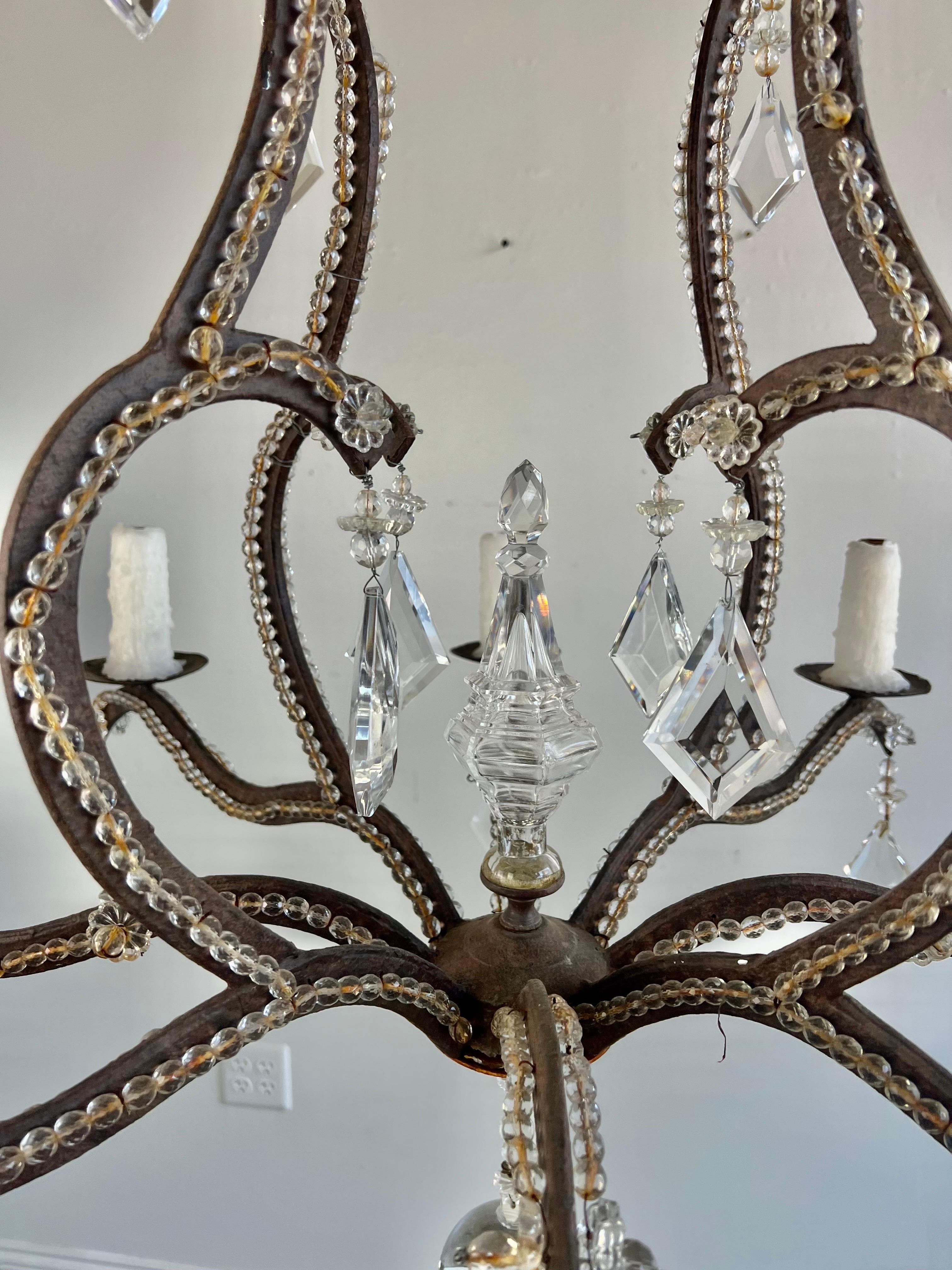 Wrought Iron Crystal Beaded Chandelier  For Sale 4