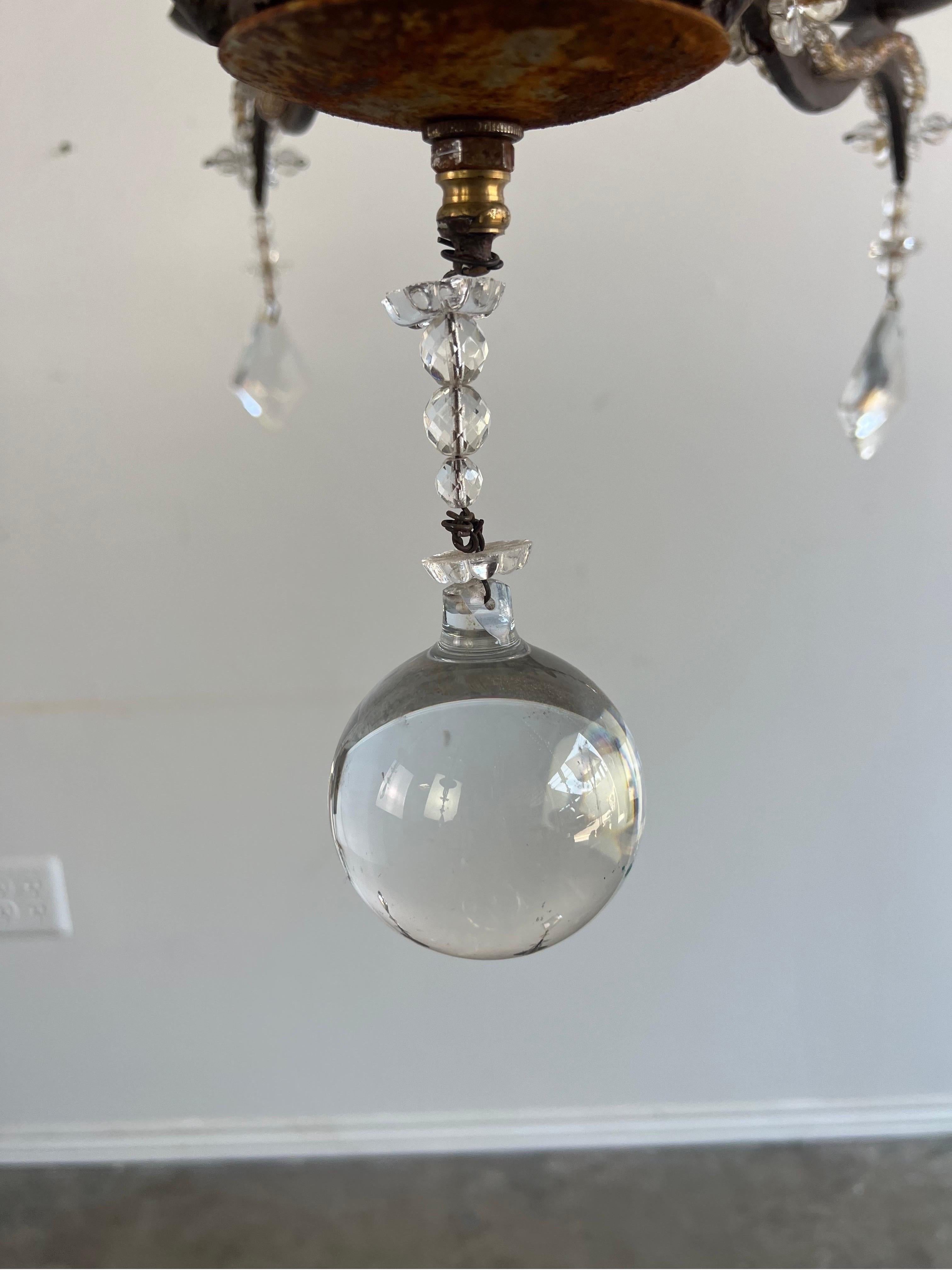 Cristal Lustre en fer forgé à perles de cristal  en vente