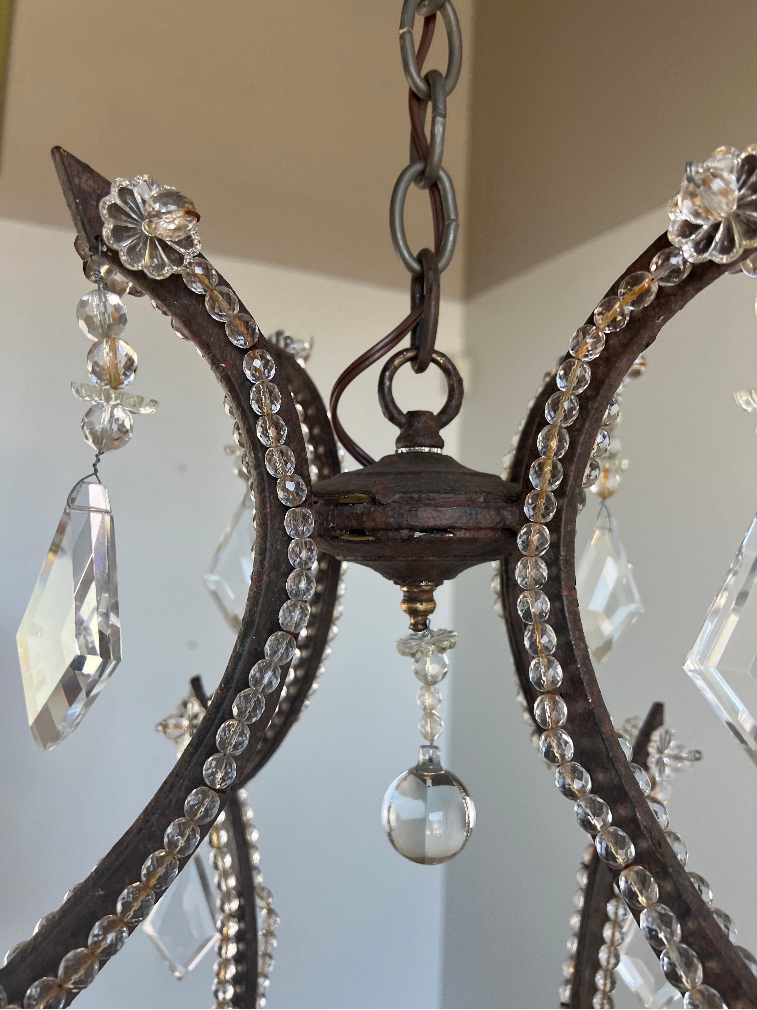 Wrought Iron Crystal Beaded Chandelier  For Sale 2