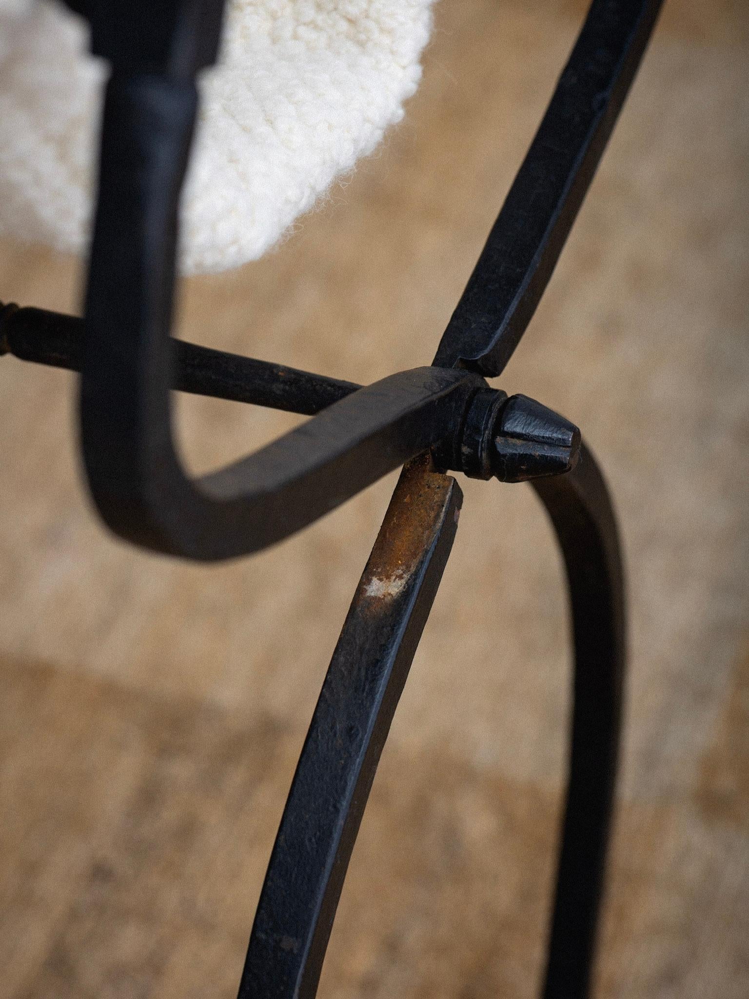 Wrought Iron 'Dagobert' Style Folding Chairs in Bouclé - a Pair 8