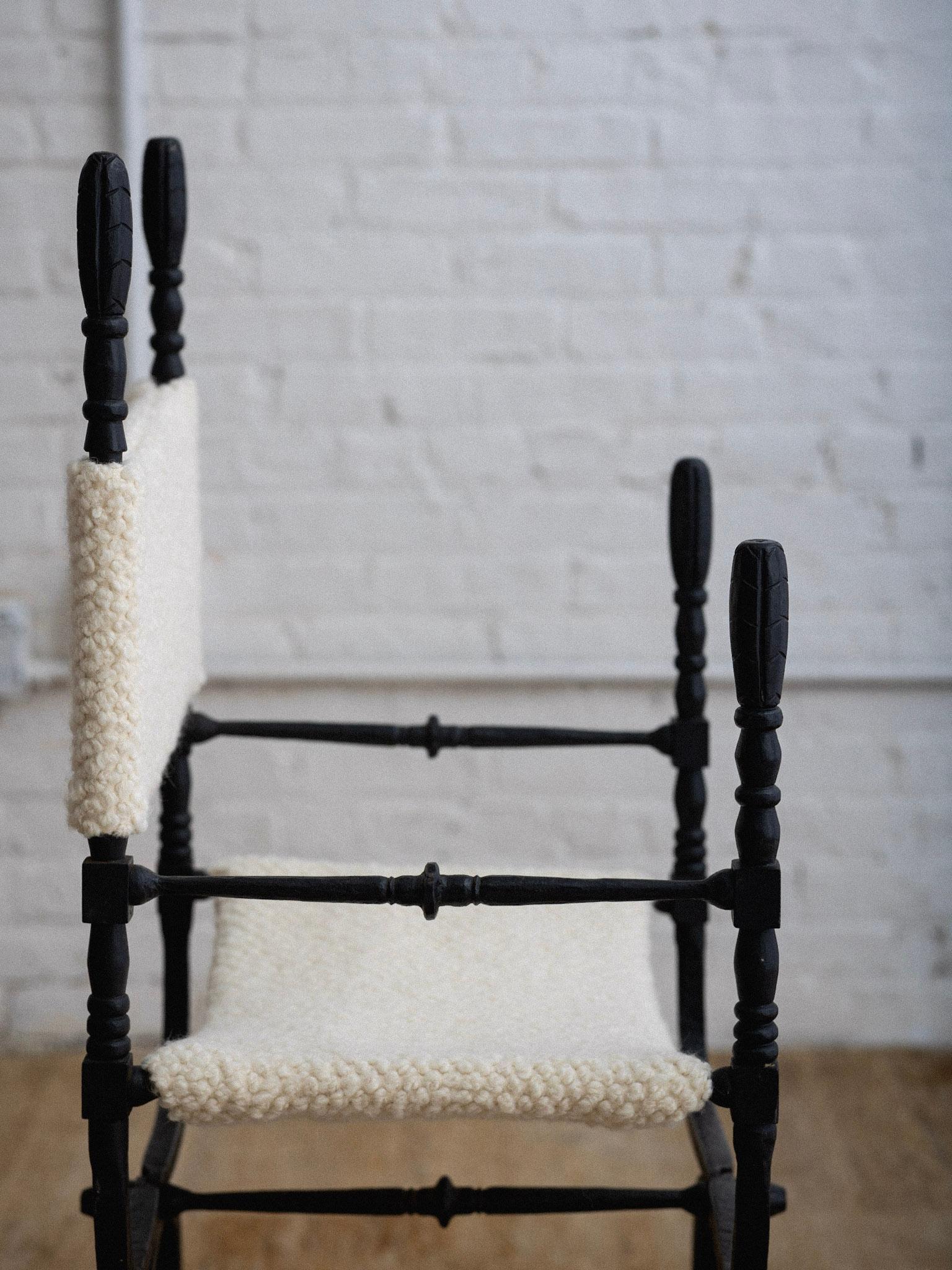 Wrought Iron 'Dagobert' Style Folding Chairs in Bouclé - a Pair 3