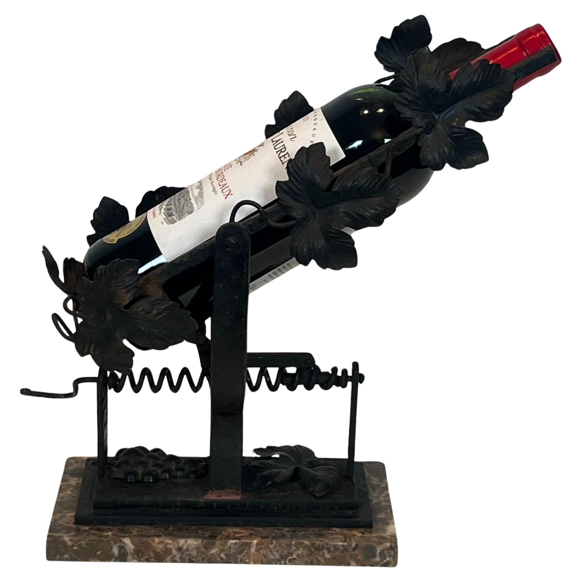 Wrought Iron Decanter with Vine Leaves Decoration on a Marble Base For Sale