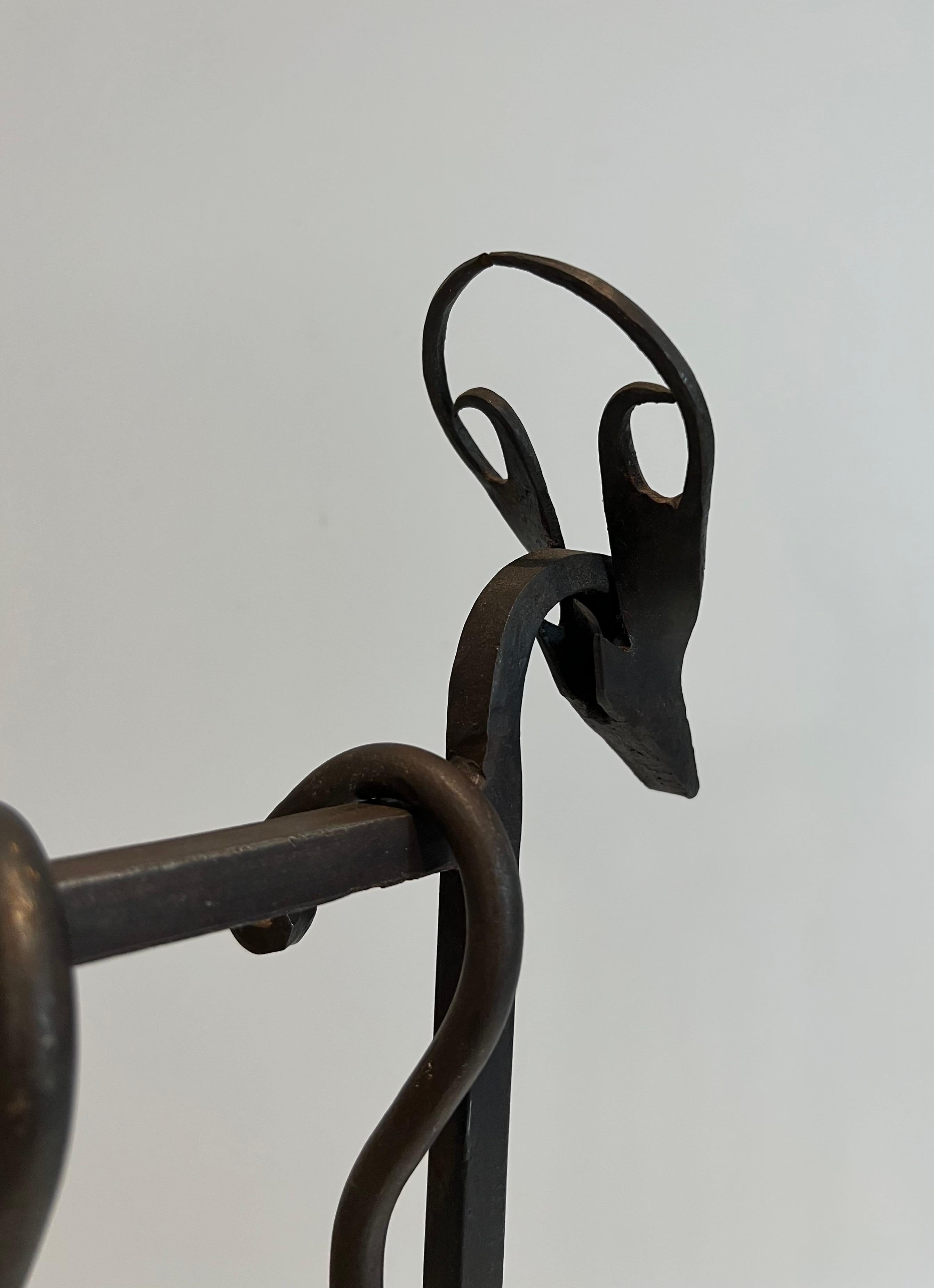 Tête de cerf en fer forgé Outils de cheminée Bon état à Marcq-en-Barœul, Hauts-de-France