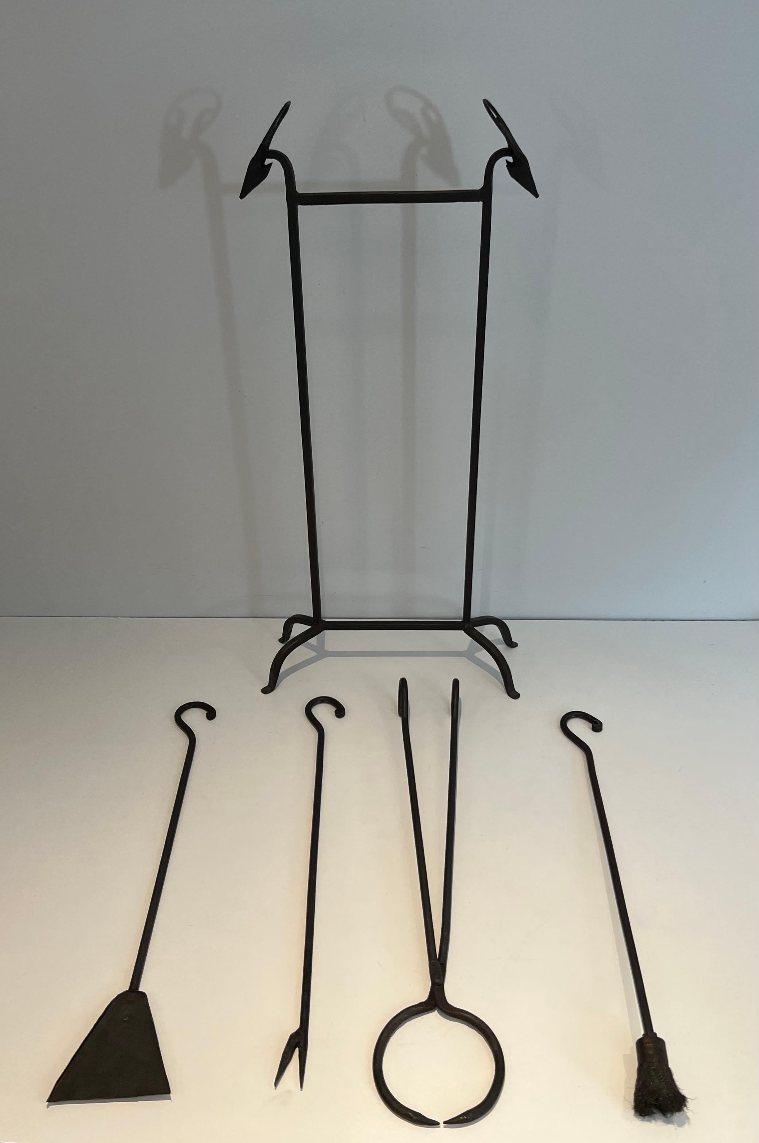 Fer forgé Tête de cerf en fer forgé Outils de cheminée