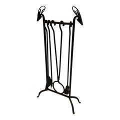 Wrought Iron Deerheads Fireplace Tools