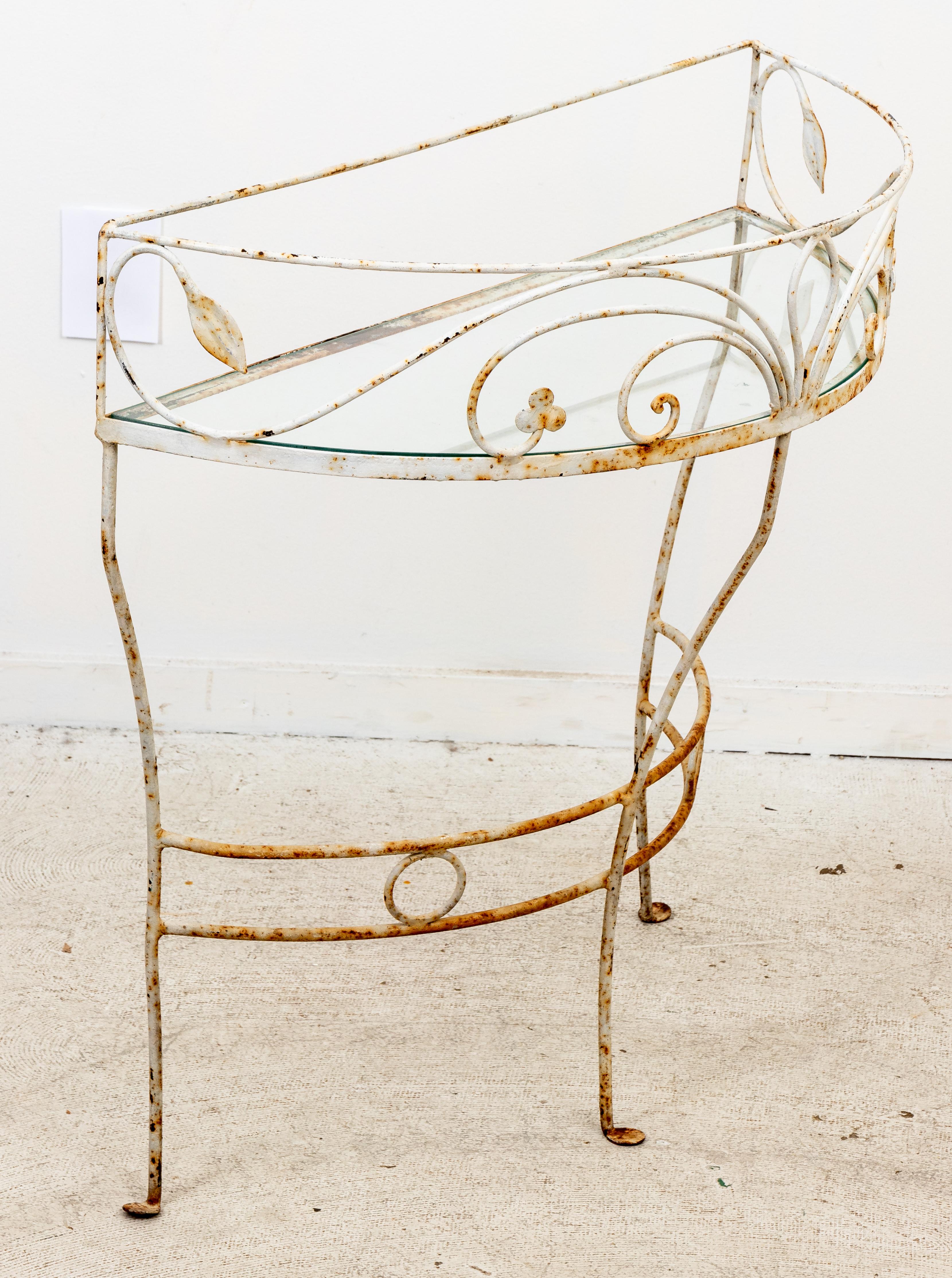 Wrought Iron Demi Lune Table in the Style of Salterini In Good Condition For Sale In New York, NY