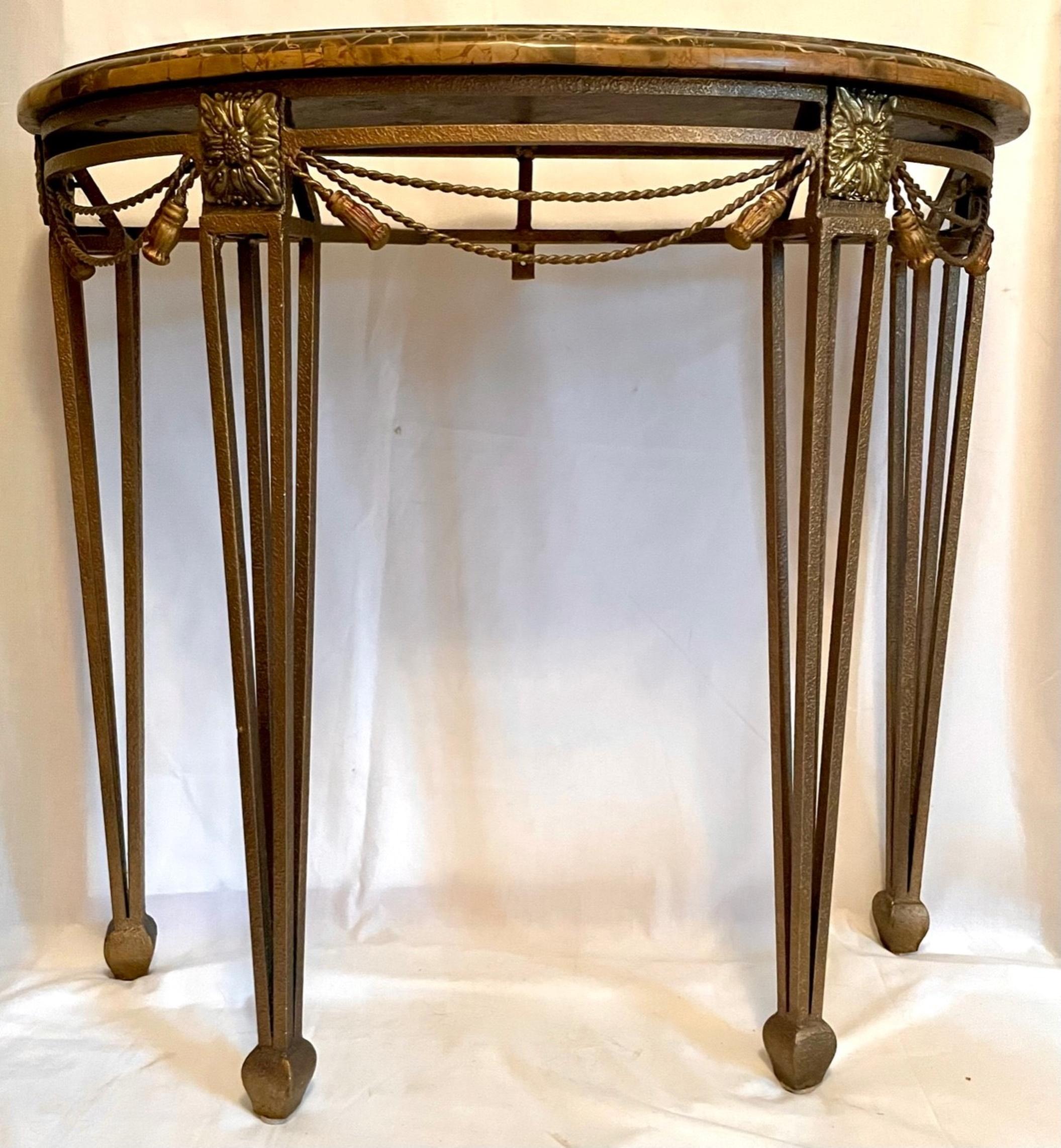 Wrought Iron Demilune Marble Top Console Table After Oscar Bach 5