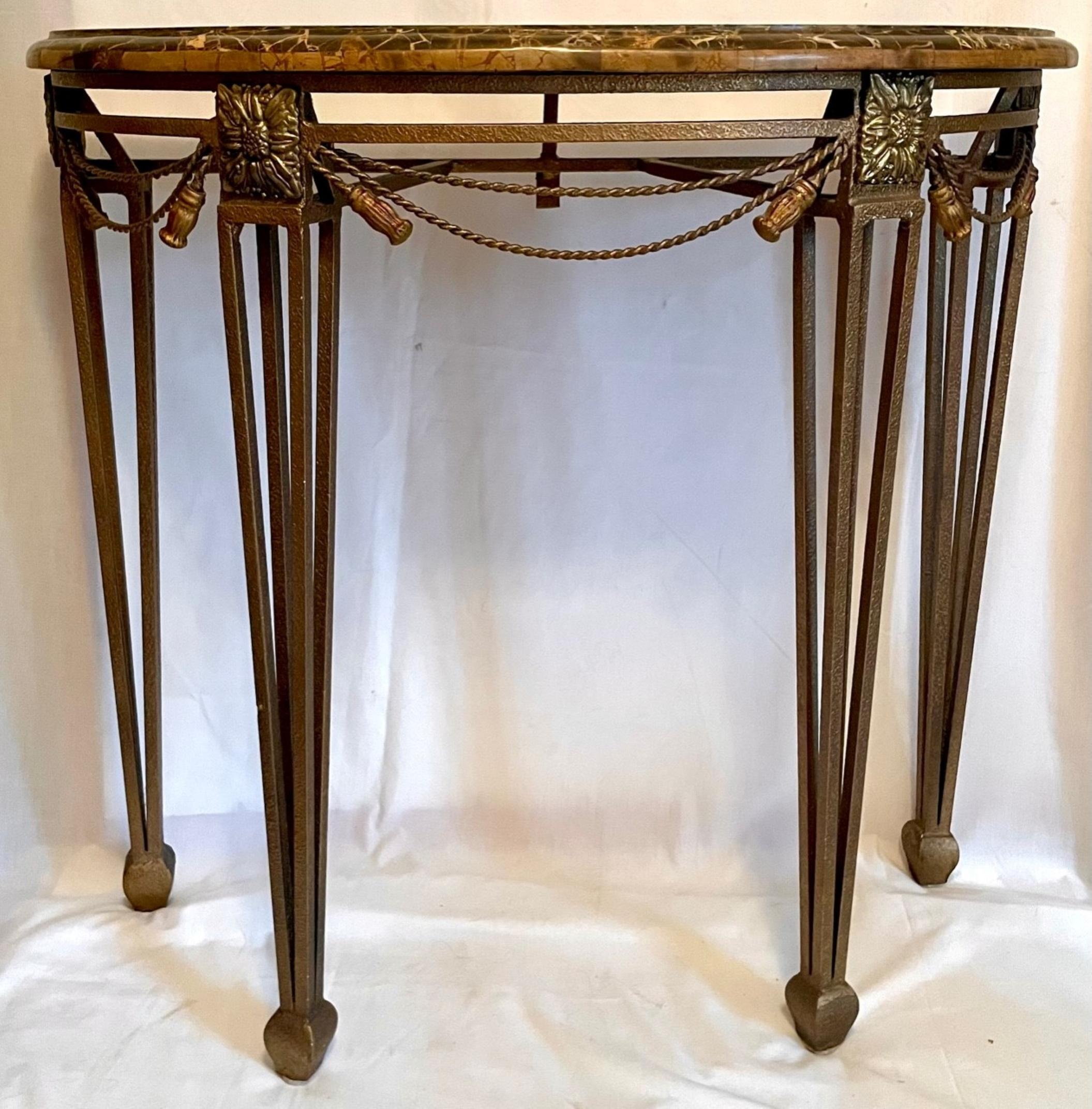 Wrought Iron Demilune Marble Top Console Table After Oscar Bach 6