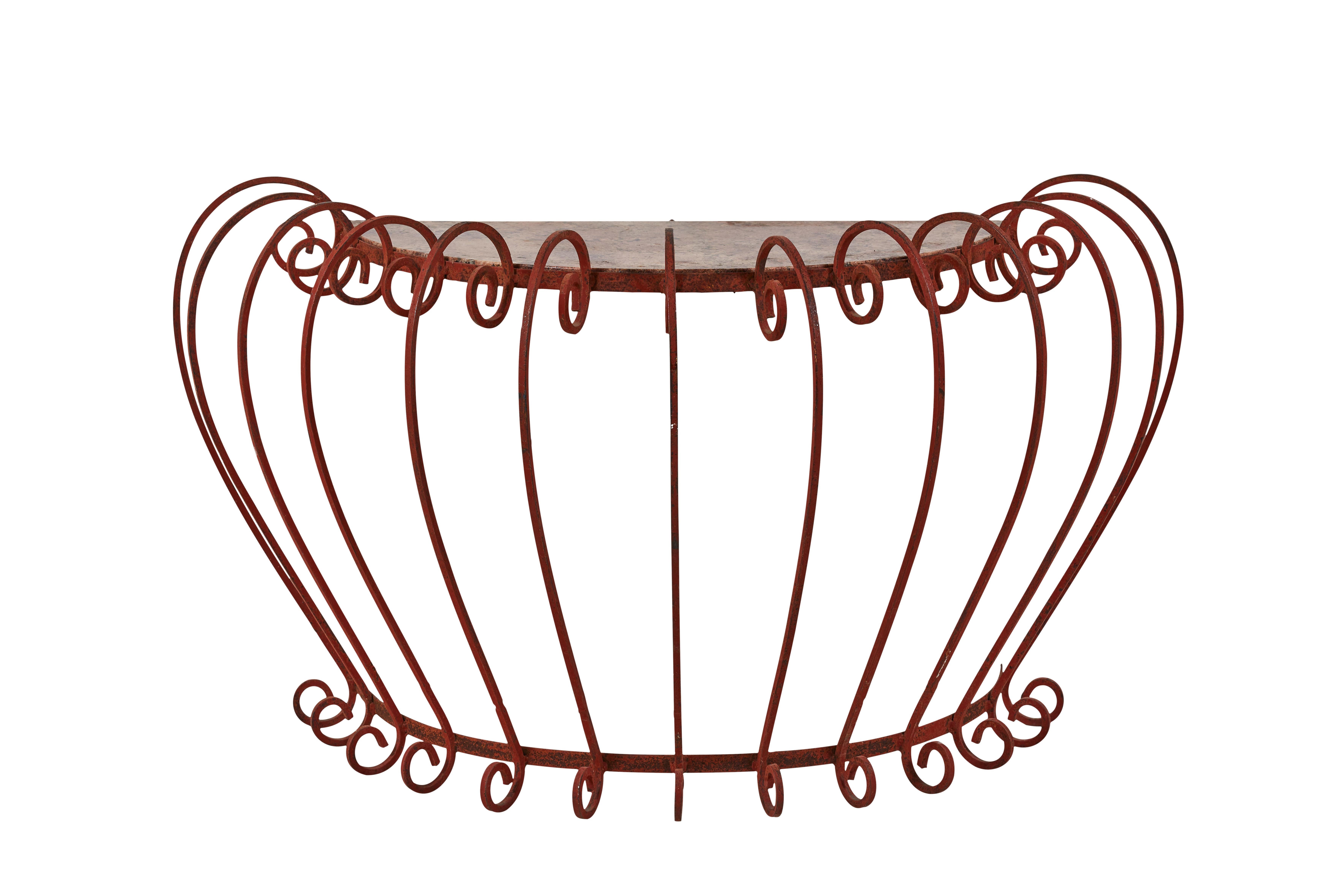 Wrought Iron Demilune with Pink Marble Top 1