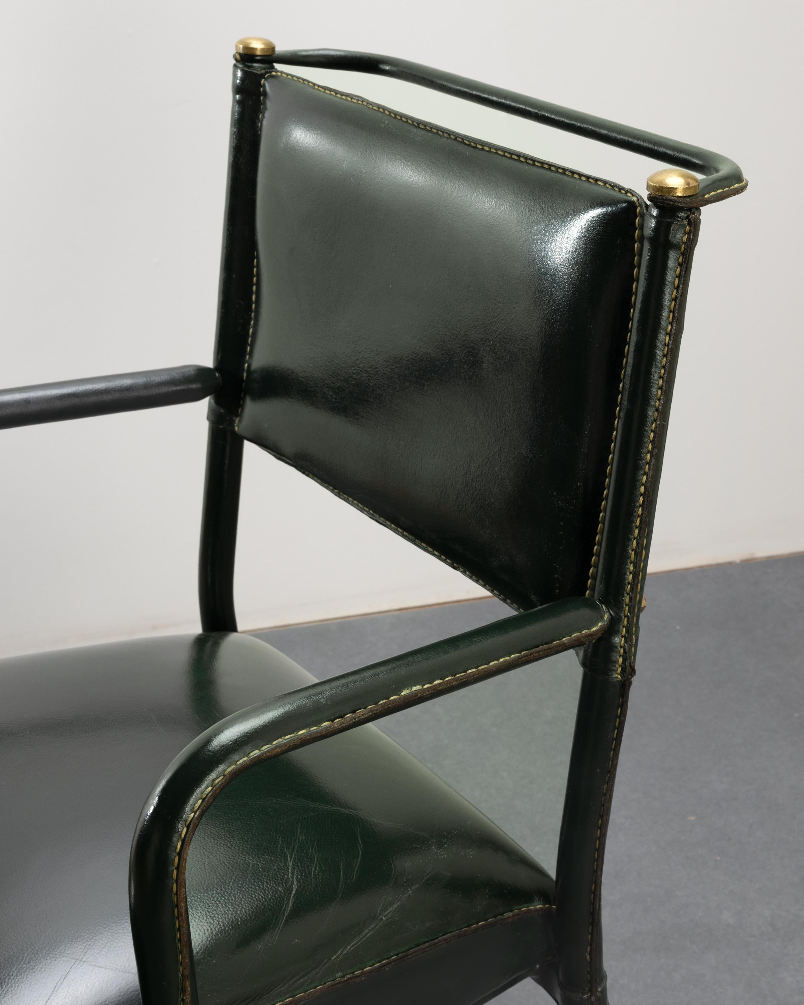 Steel Wrought iron desk with its matching chair by Jacques Adnet For Sale