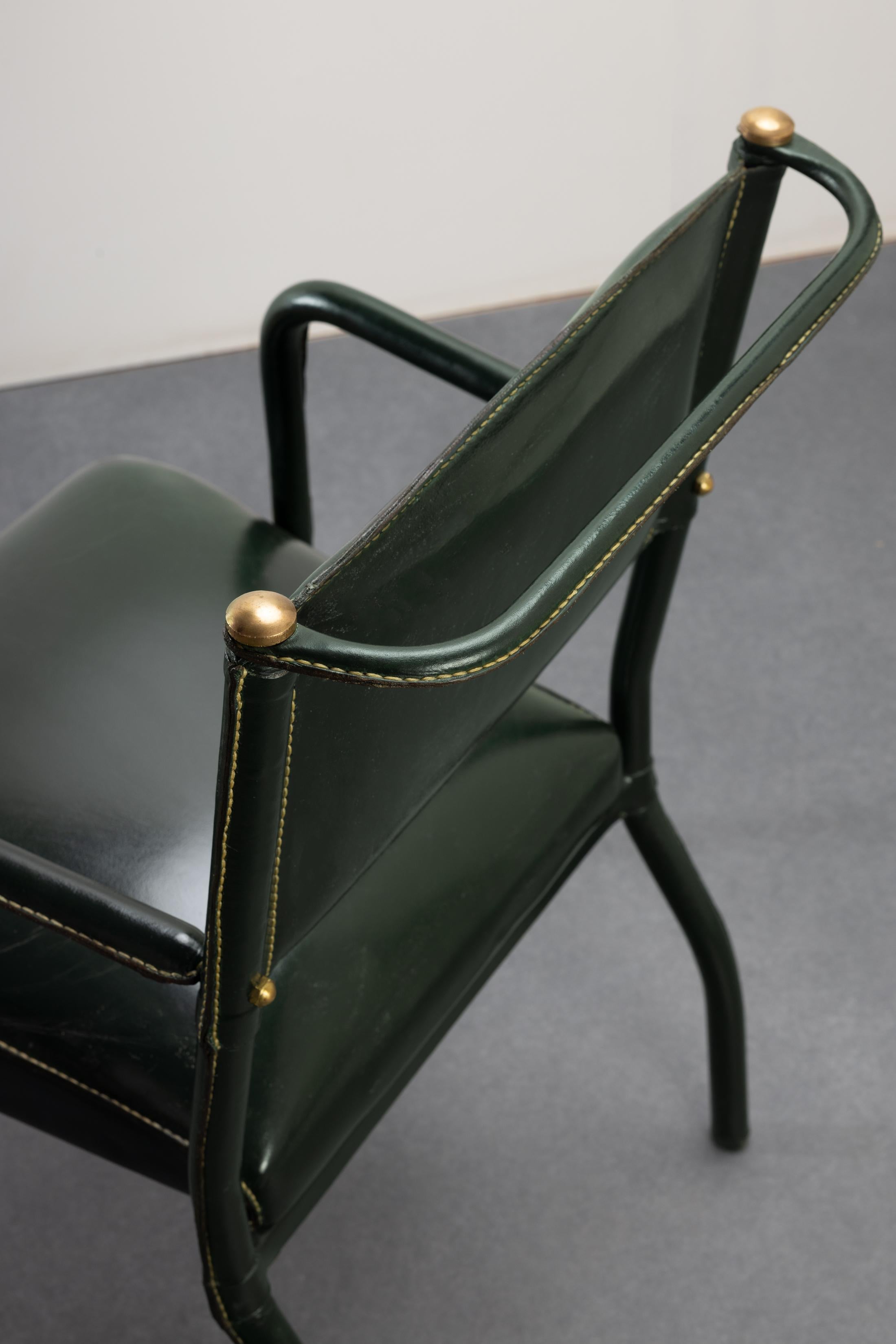 Wrought iron desk with its matching chair by Jacques Adnet For Sale 1