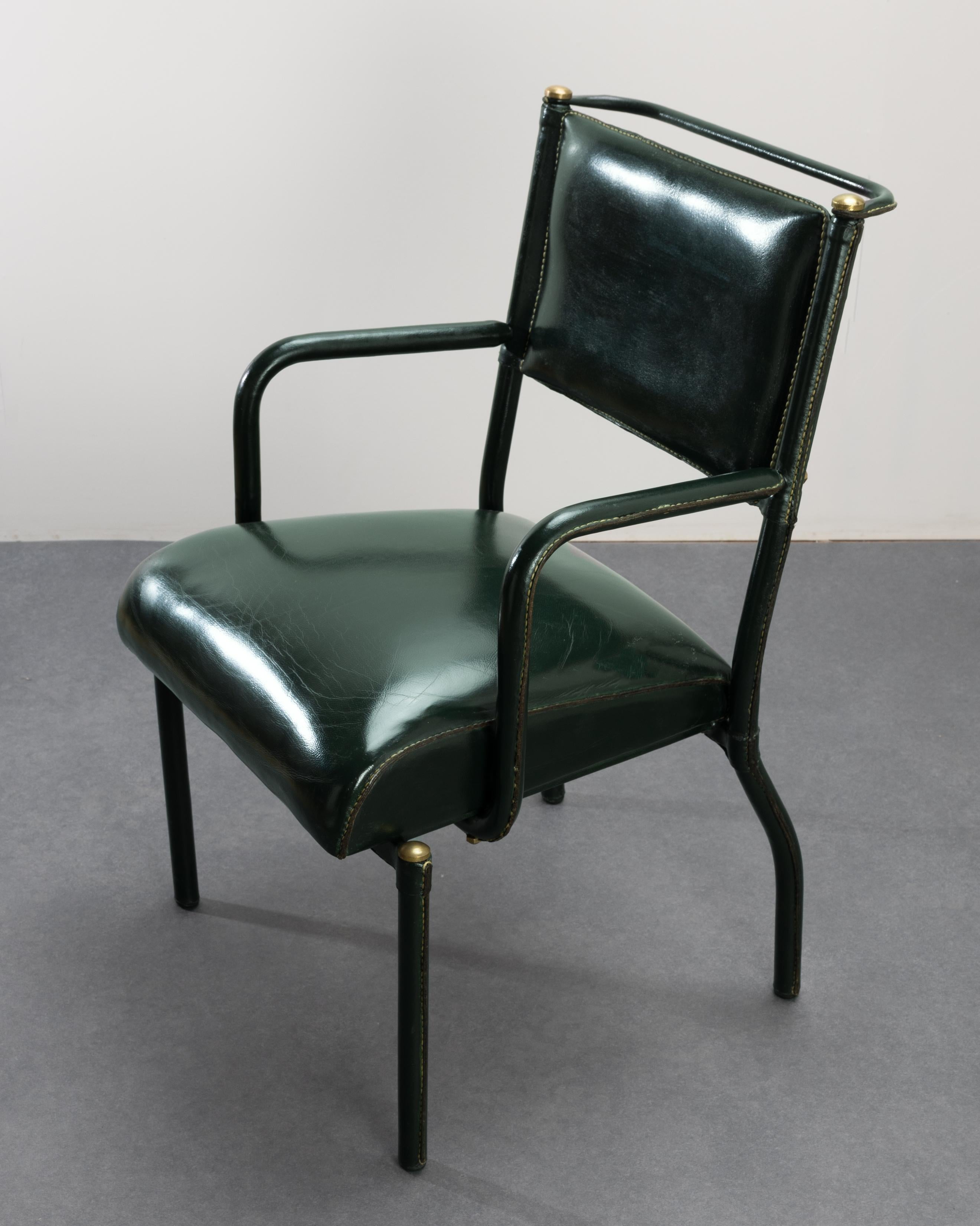 Wrought iron desk with its matching chair by Jacques Adnet For Sale 2