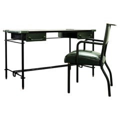 Bureau en fer forgé avec sa chaise assortie de Jacques Adnet