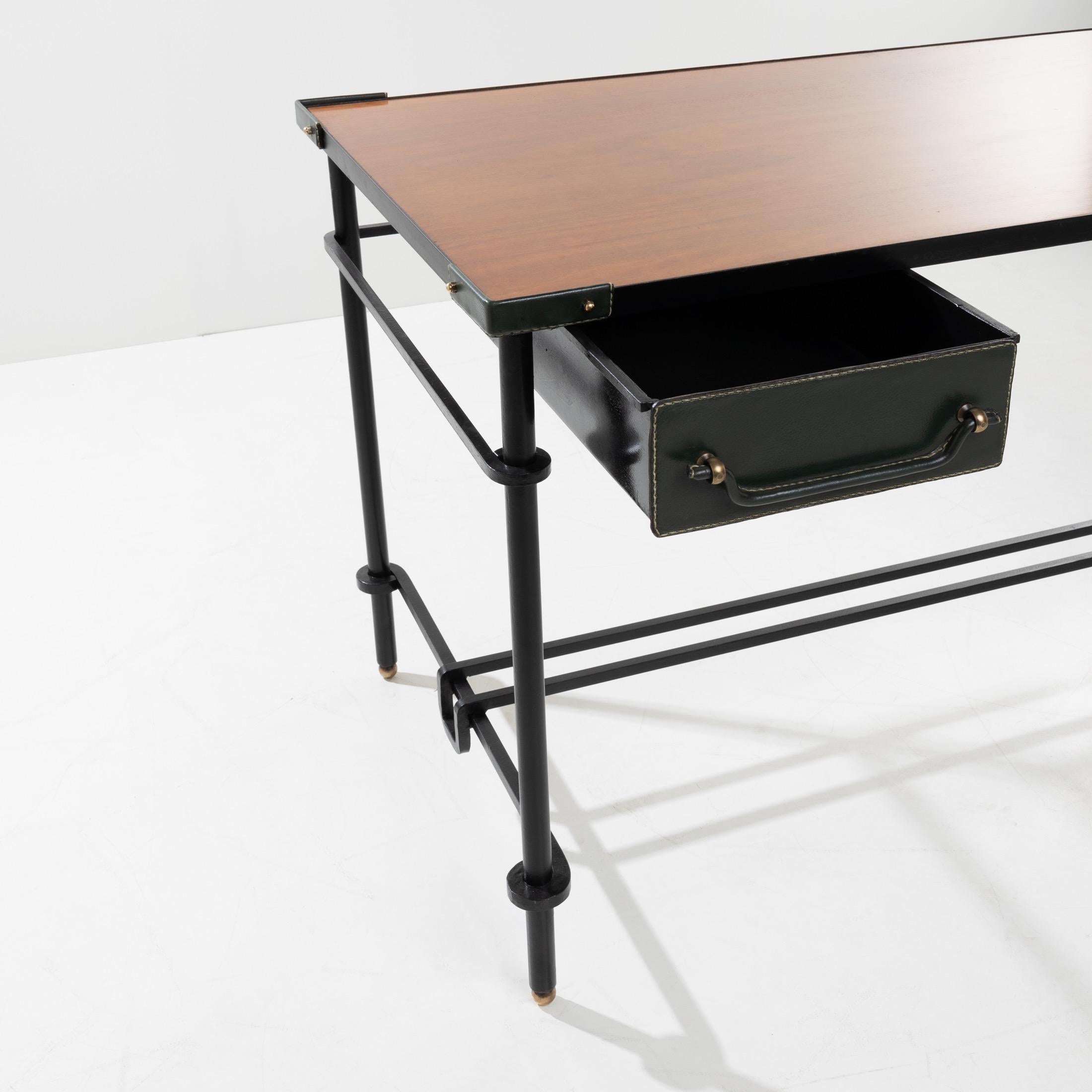 French Wrought Iron Desk with Two Sliding Drawers by Jacques Adnet