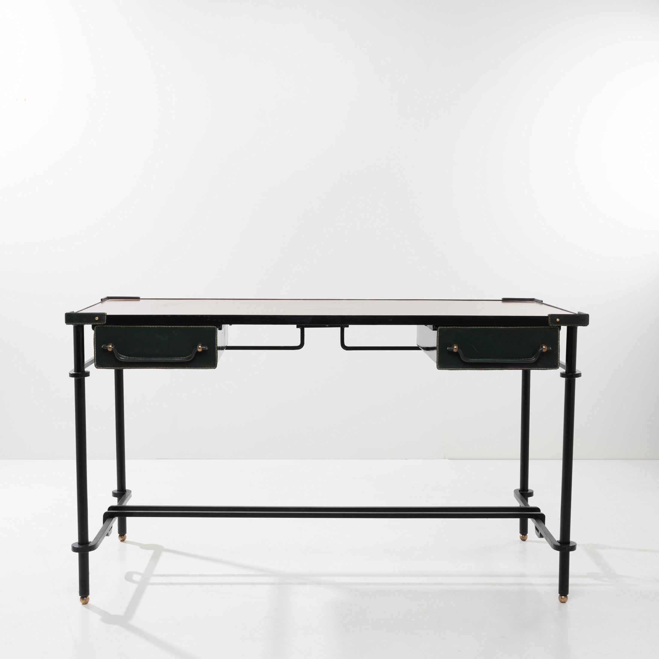 Schmiedeeisen-Schreibtisch mit zwei Schiebeschubladen von Jacques Adnet (20. Jahrhundert)
