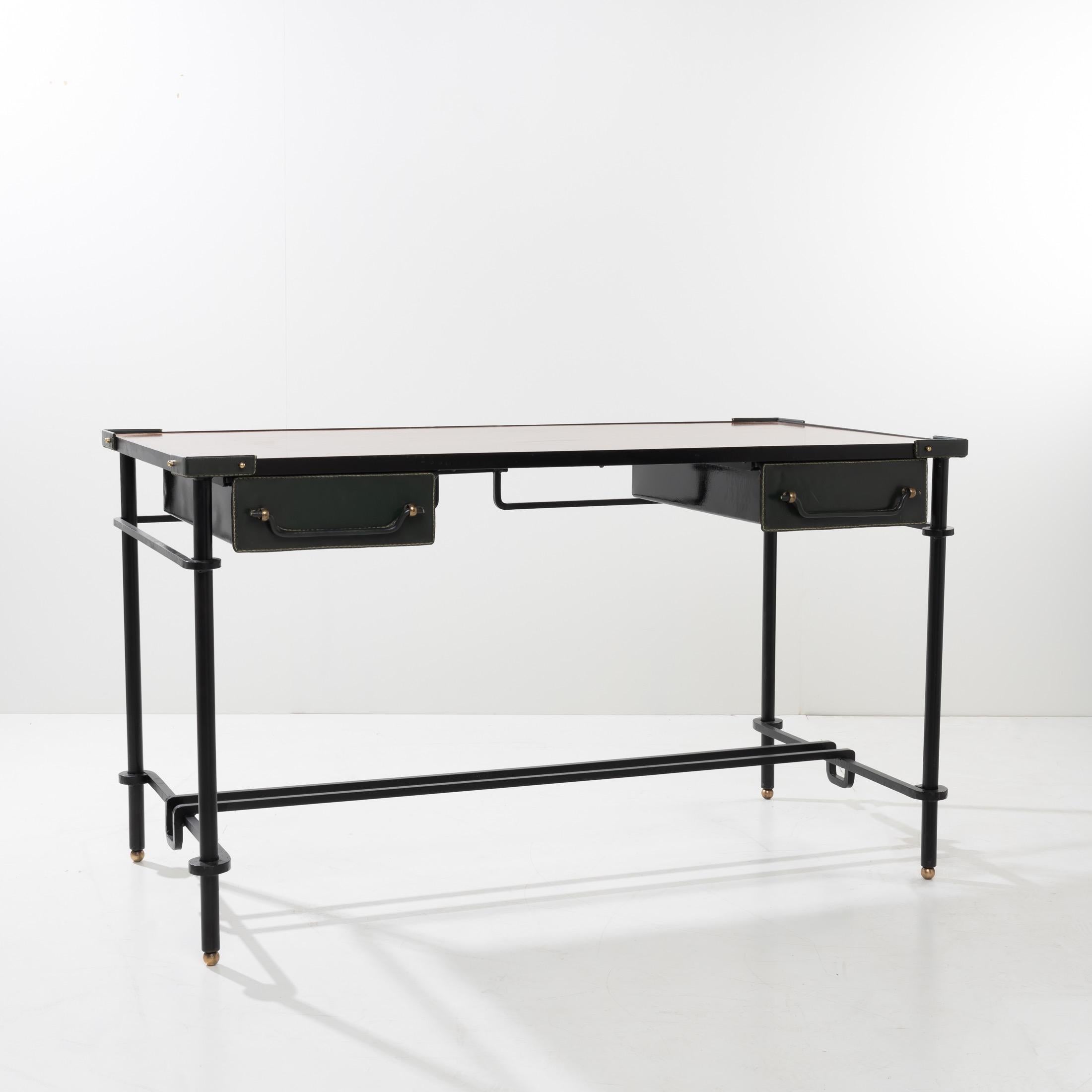 Schmiedeeisen-Schreibtisch mit zwei Schiebeschubladen von Jacques Adnet (Stahl)