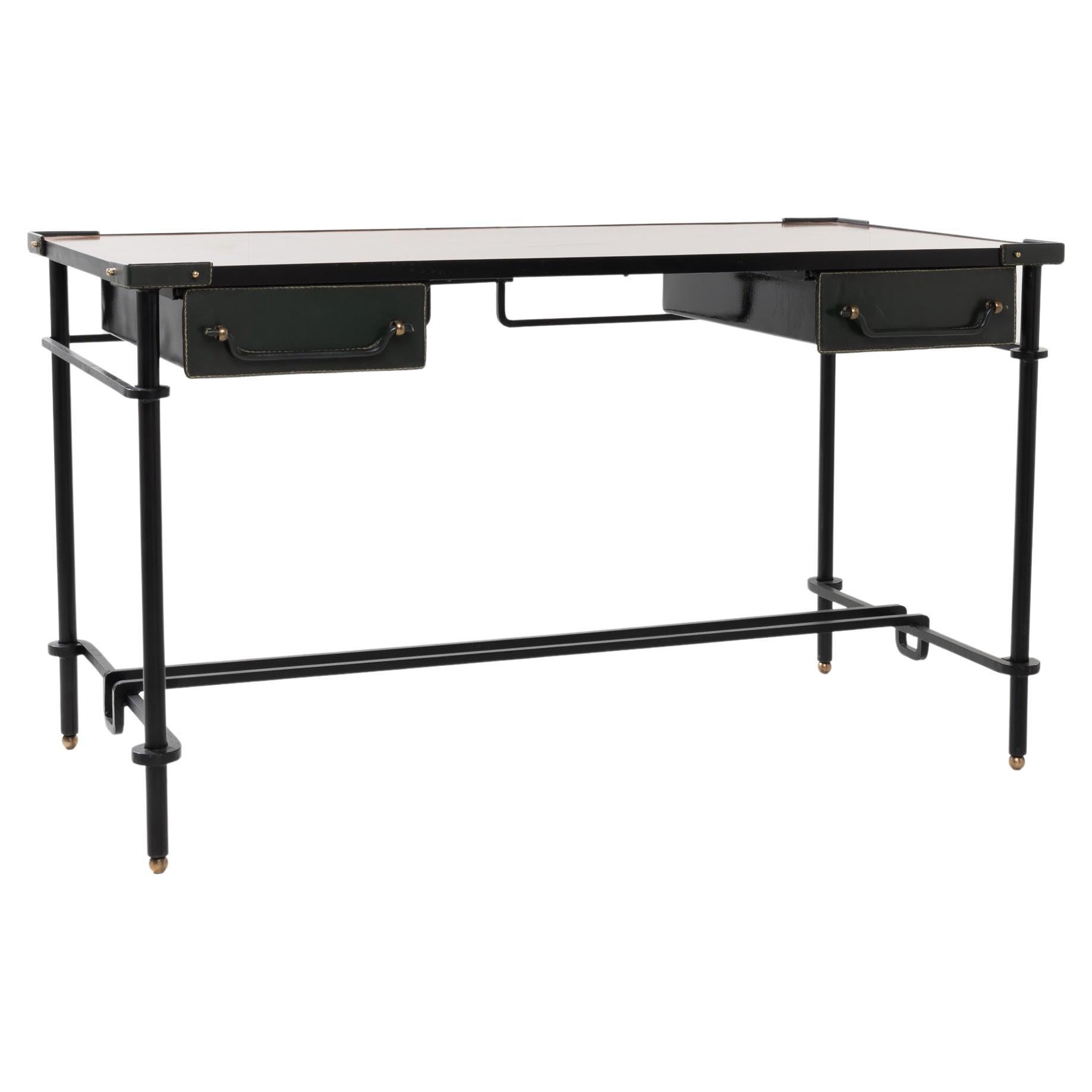Wrought Iron Desk with Two Sliding Drawers by Jacques Adnet