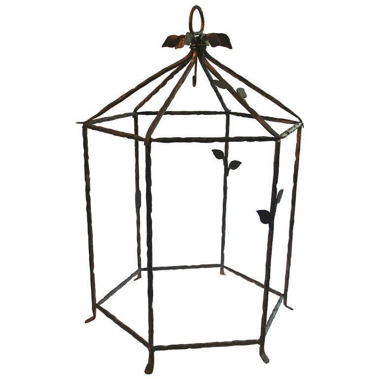 Wrought Iron Diego Giacometti Style Large Cage for Chandelier