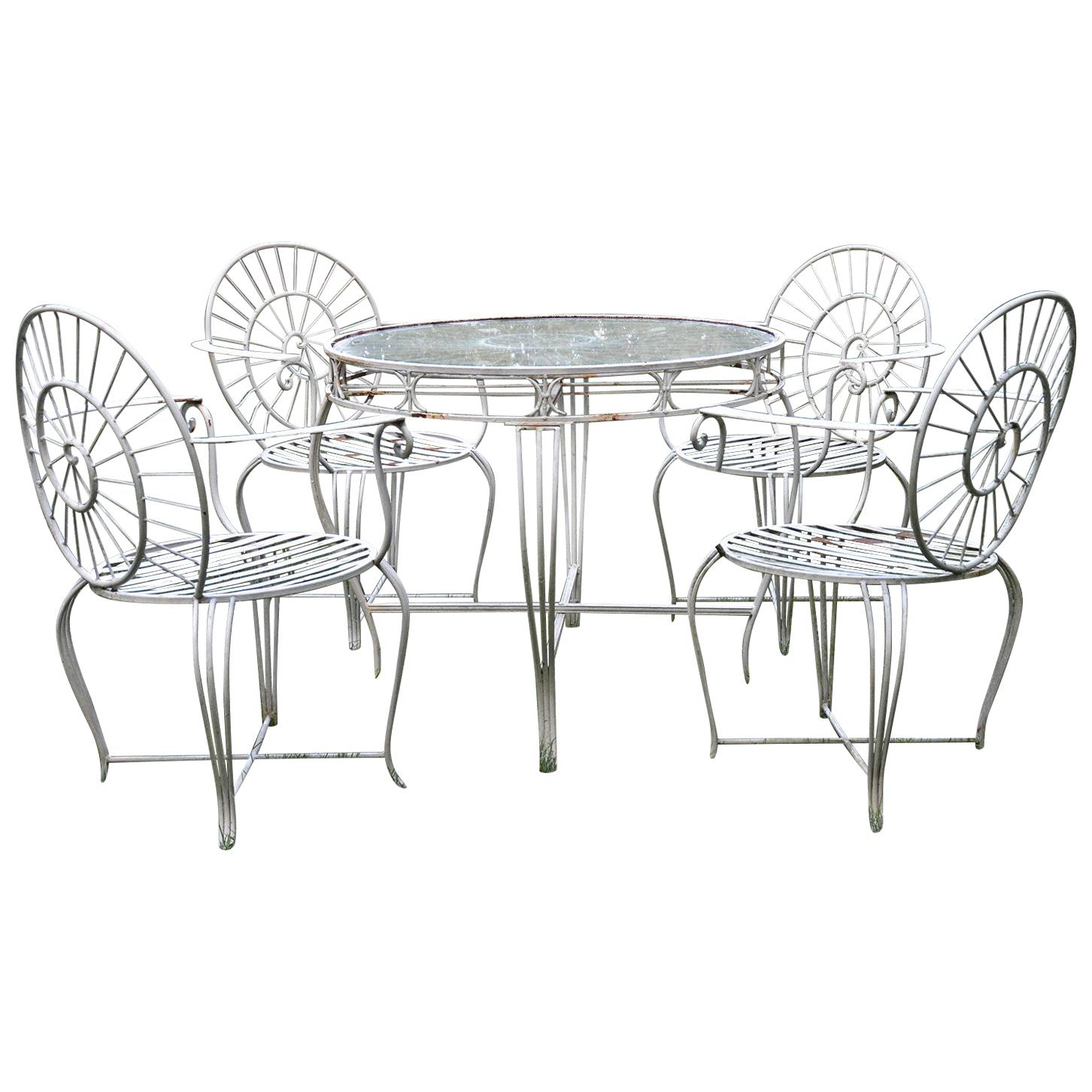 White Iron Four-Person Table and Chairs