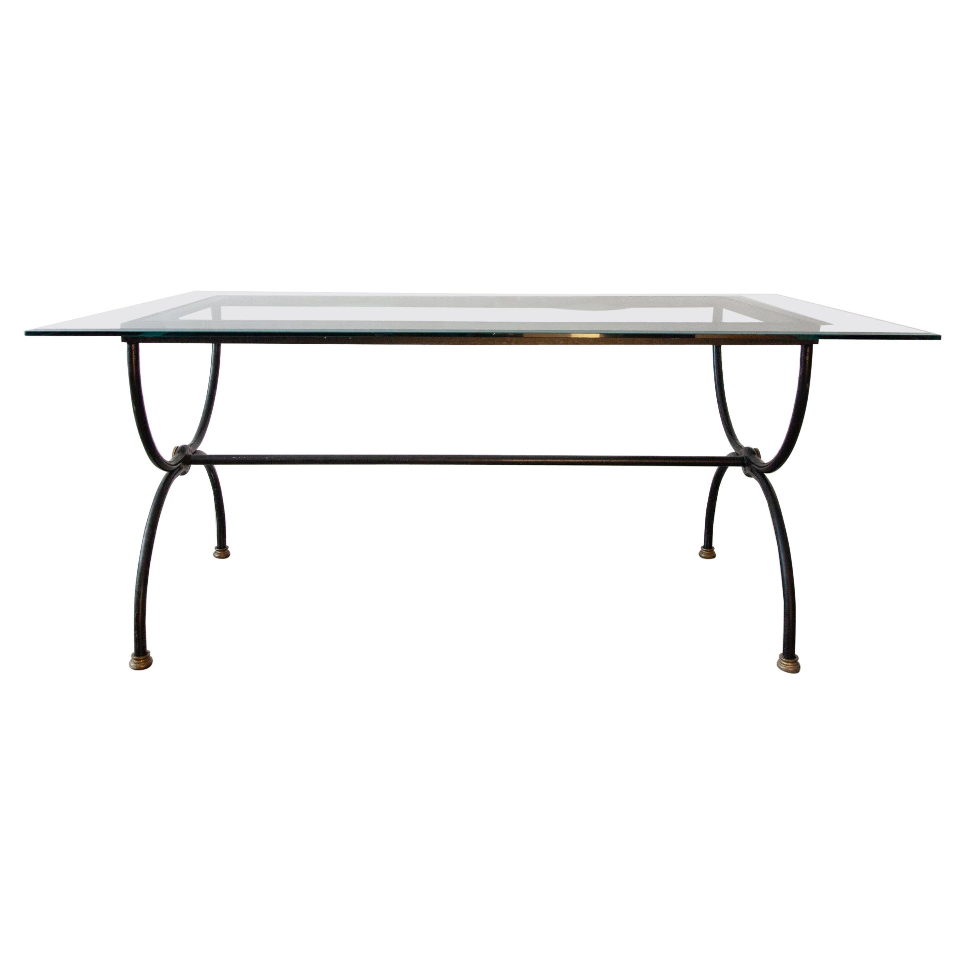 Wrought iron table with clear glass faceted top, Italy 1970s, A great elegance and very rare, the glass presented in excellent condition also suitable as an important desk or console table. Vintage Frederick Weinberg Design also available chairs